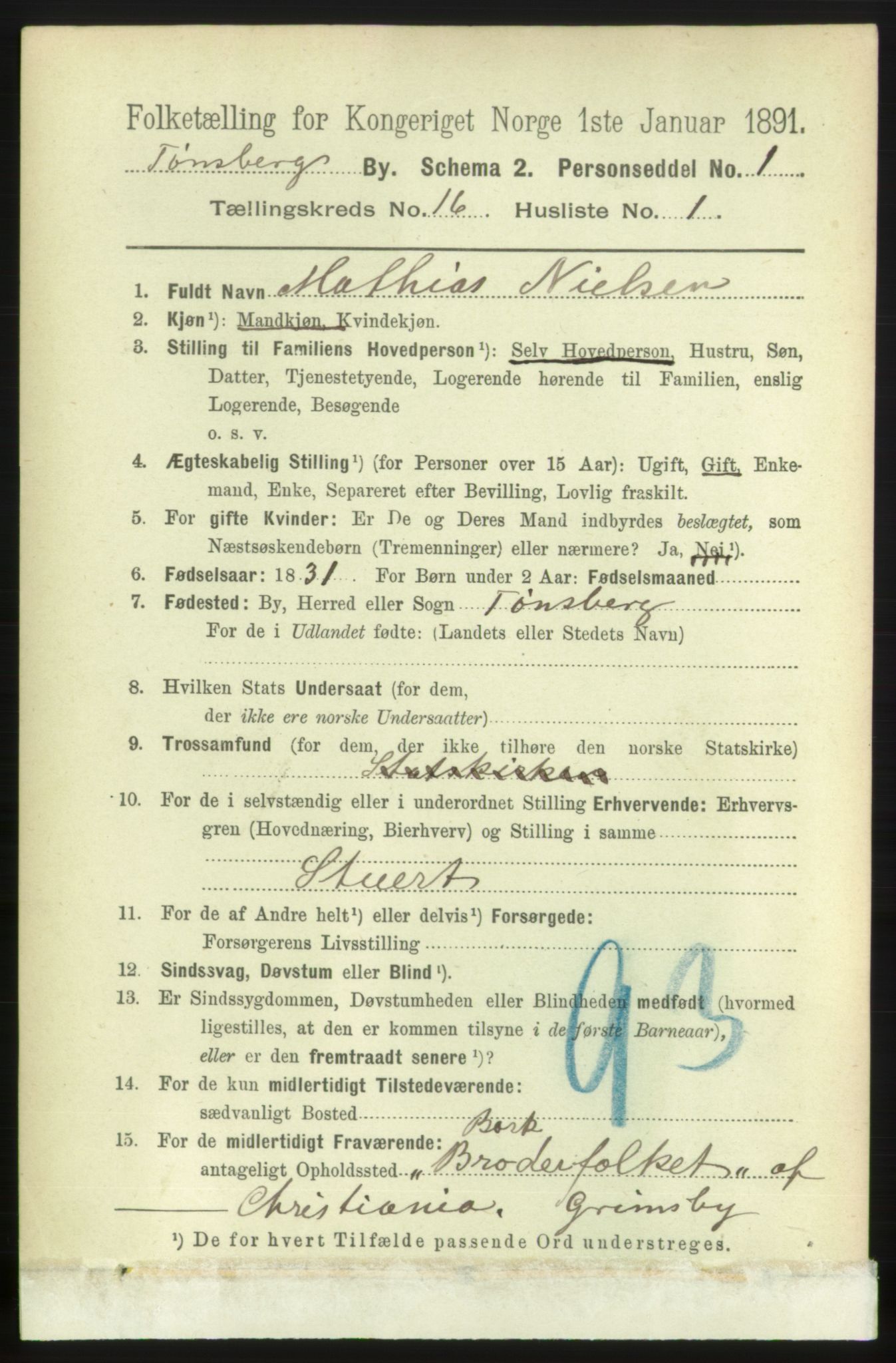 RA, 1891 census for 0705 Tønsberg, 1891, p. 4792