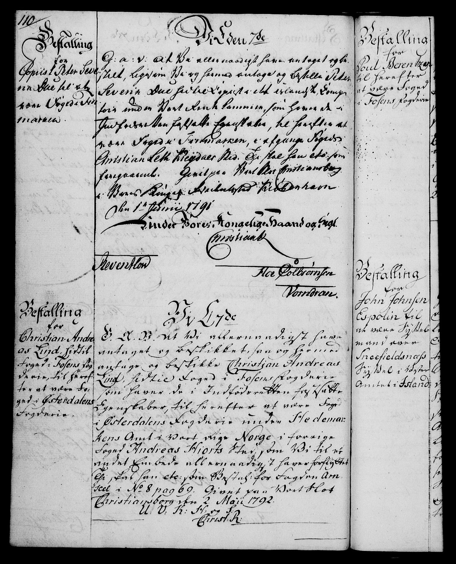 Rentekammeret, Kammerkanselliet, RA/EA-3111/G/Gg/Gge/L0006: Norsk bestallingsprotokoll med register (merket RK 53.30), 1773-1814, p. 110