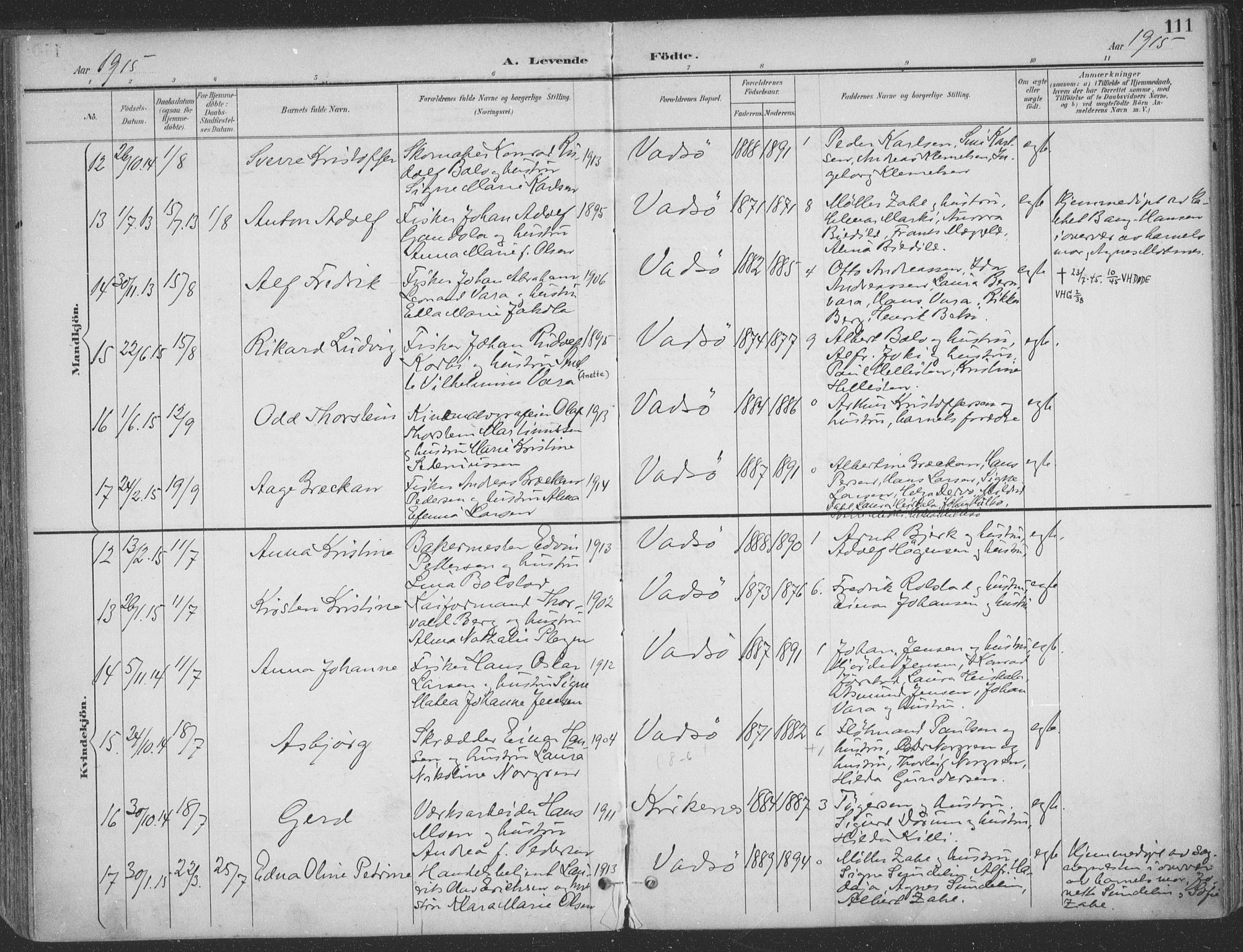 Vadsø sokneprestkontor, AV/SATØ-S-1325/H/Ha/L0007kirke: Parish register (official) no. 7, 1896-1916, p. 111
