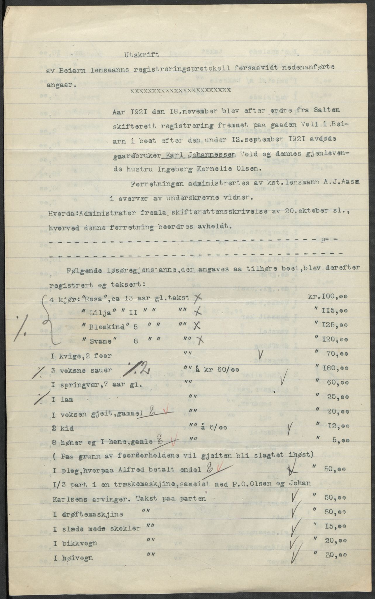 Beiarn lensmannskontor, AV/SAT-A-5676/1/02/L0003: 2.02.03 - Div. dødsbo, 1915-1924