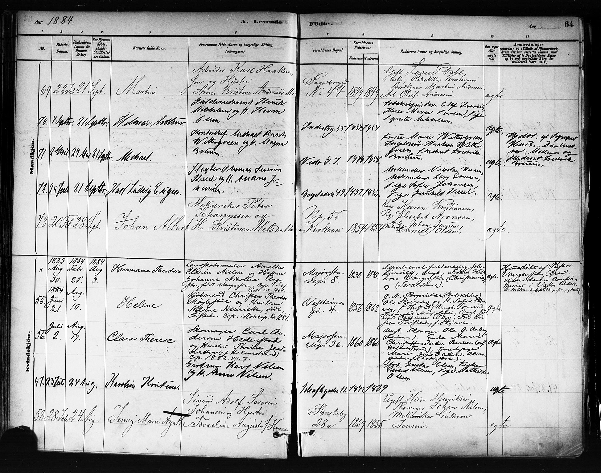 Uranienborg prestekontor Kirkebøker, AV/SAO-A-10877/F/Fa/L0001: Parish register (official) no. 1, 1880-1895, p. 64