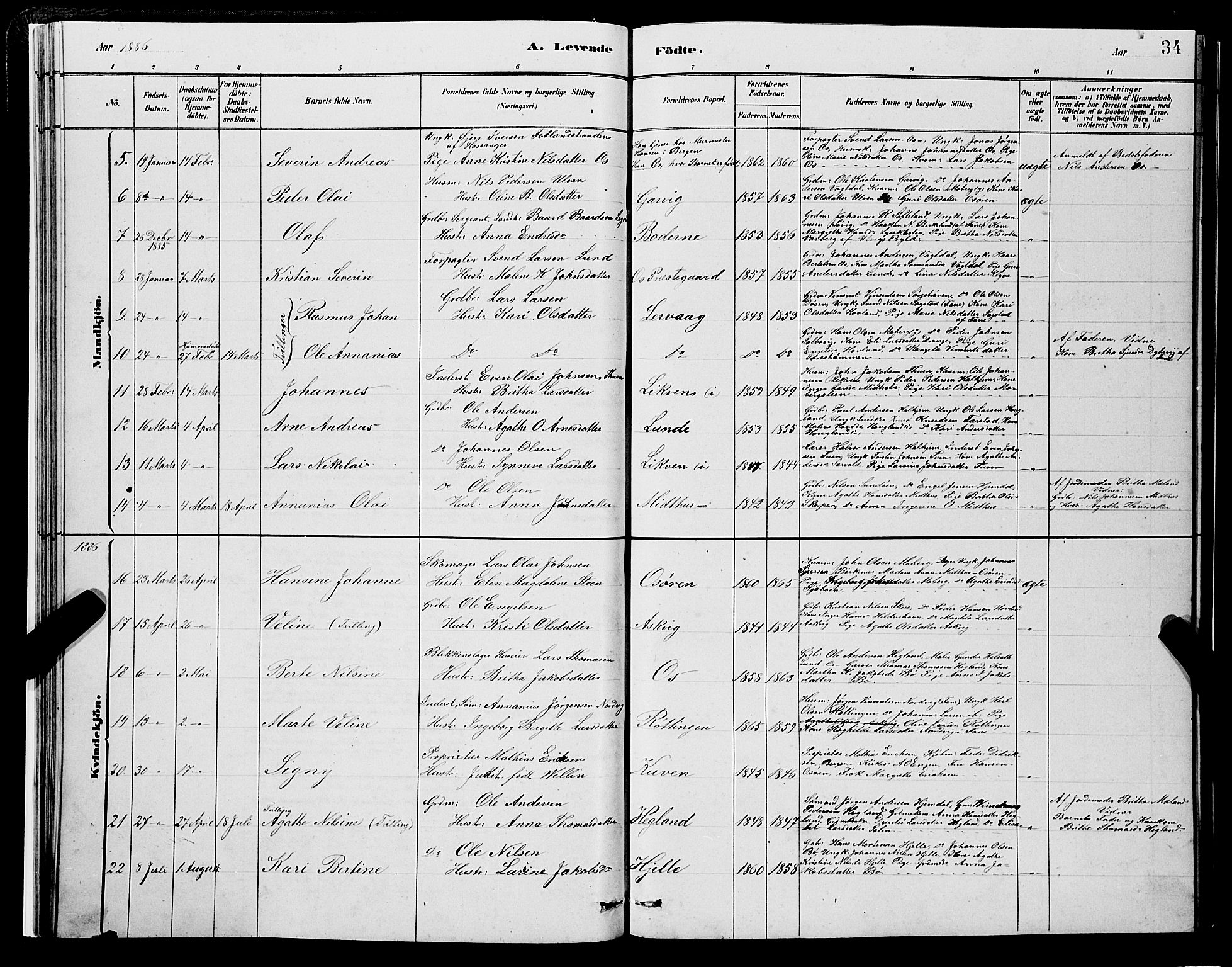 Os sokneprestembete, AV/SAB-A-99929: Parish register (copy) no. A 2, 1880-1896, p. 34