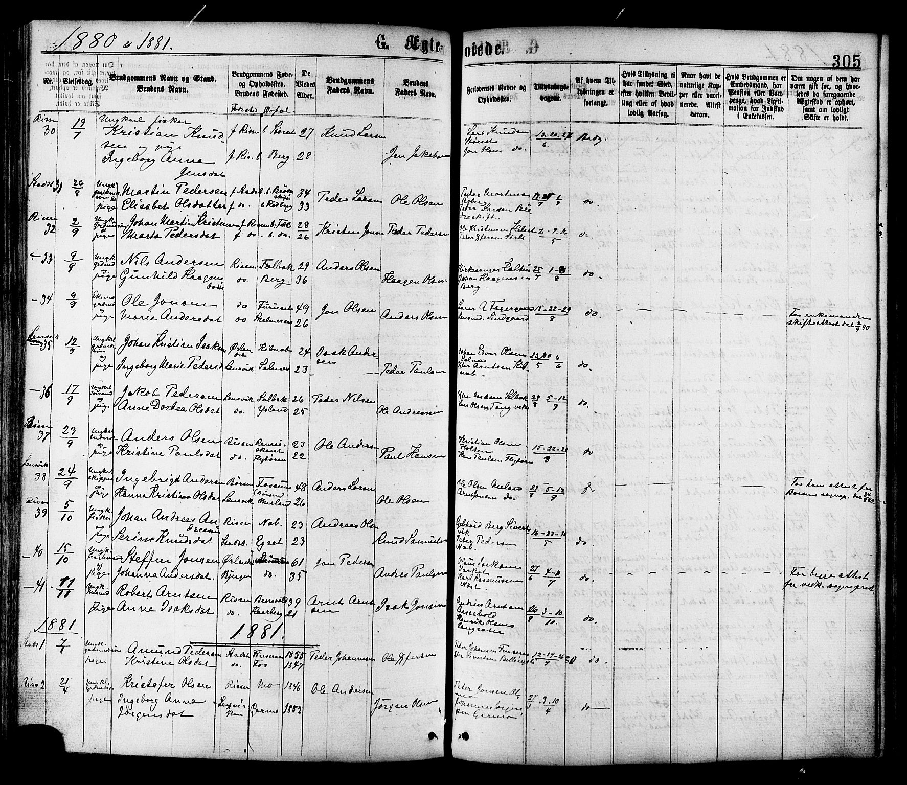 Ministerialprotokoller, klokkerbøker og fødselsregistre - Sør-Trøndelag, SAT/A-1456/646/L0613: Parish register (official) no. 646A11, 1870-1884, p. 305