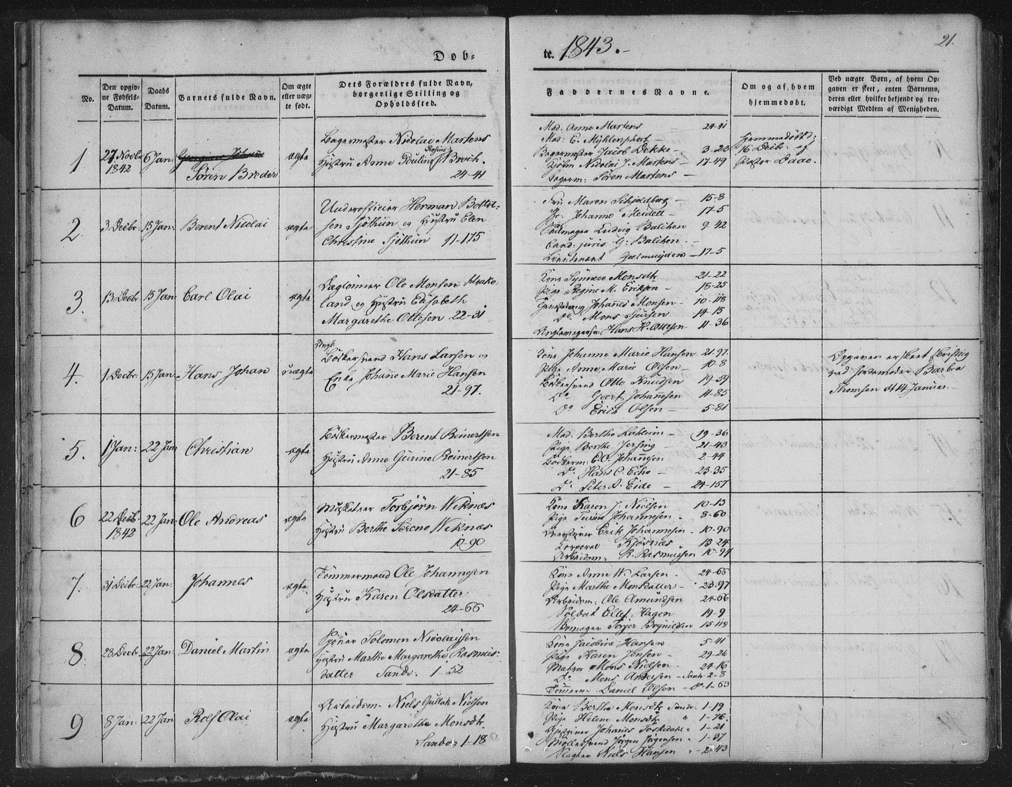 Korskirken sokneprestembete, AV/SAB-A-76101/H/Haa/L0016: Parish register (official) no. B 2, 1841-1851, p. 21