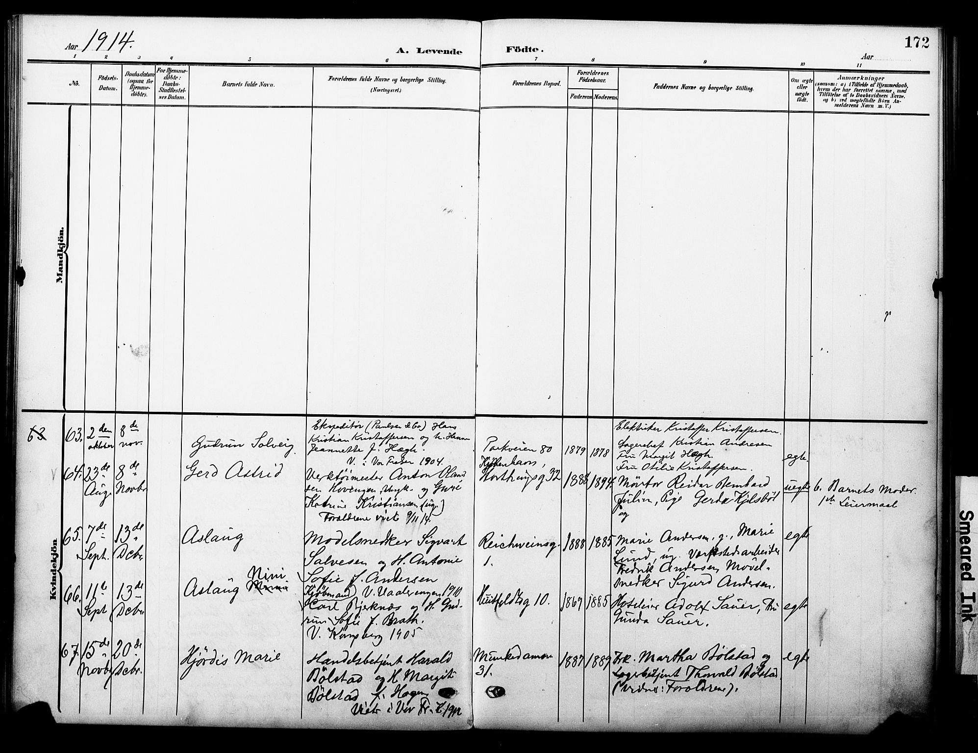 Johannes prestekontor Kirkebøker, AV/SAO-A-10852/F/Fa/L0009: Parish register (official) no. 9, 1905-1929, p. 172