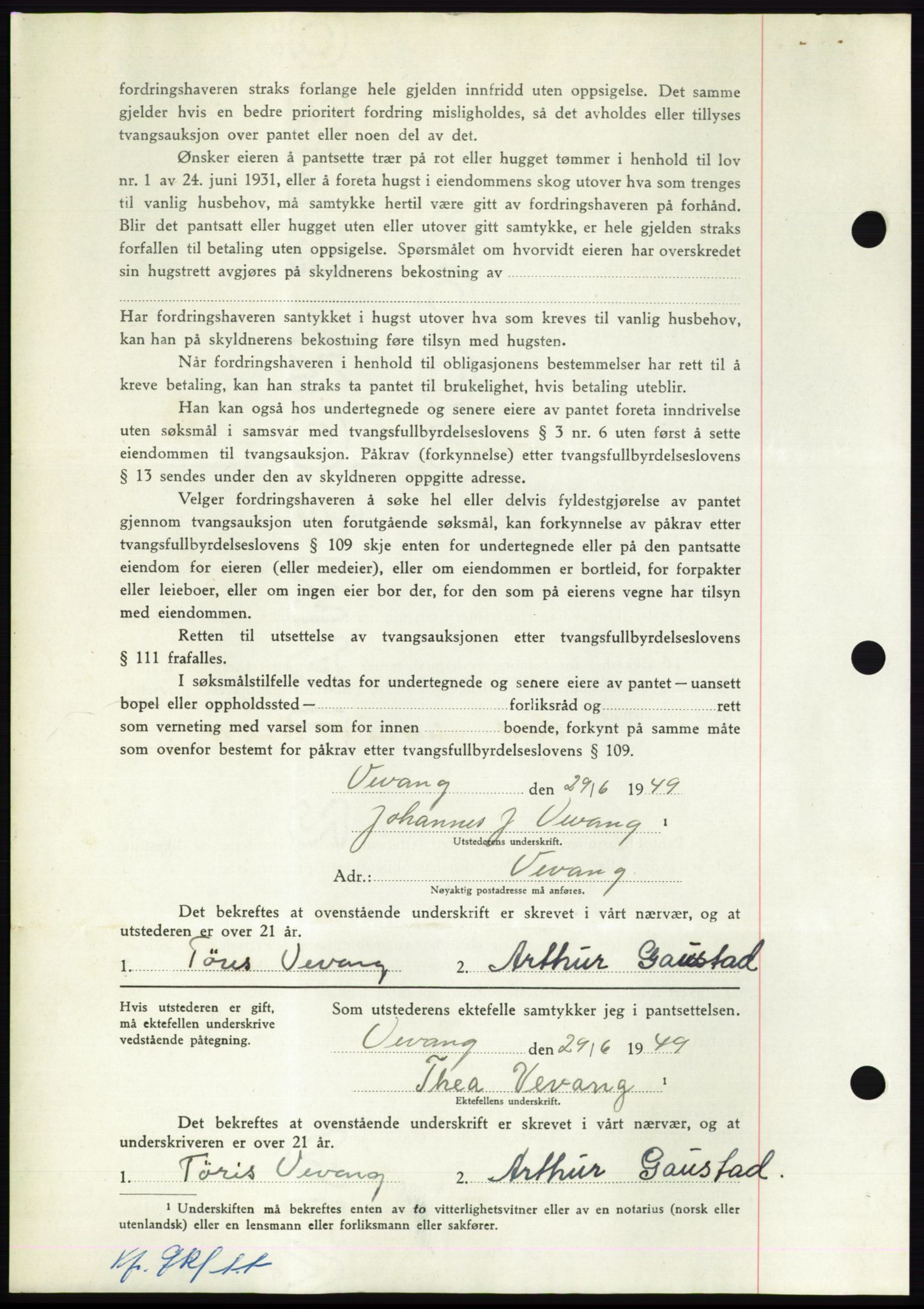 Nordmøre sorenskriveri, AV/SAT-A-4132/1/2/2Ca: Mortgage book no. B102, 1949-1949, Diary no: : 2096/1949