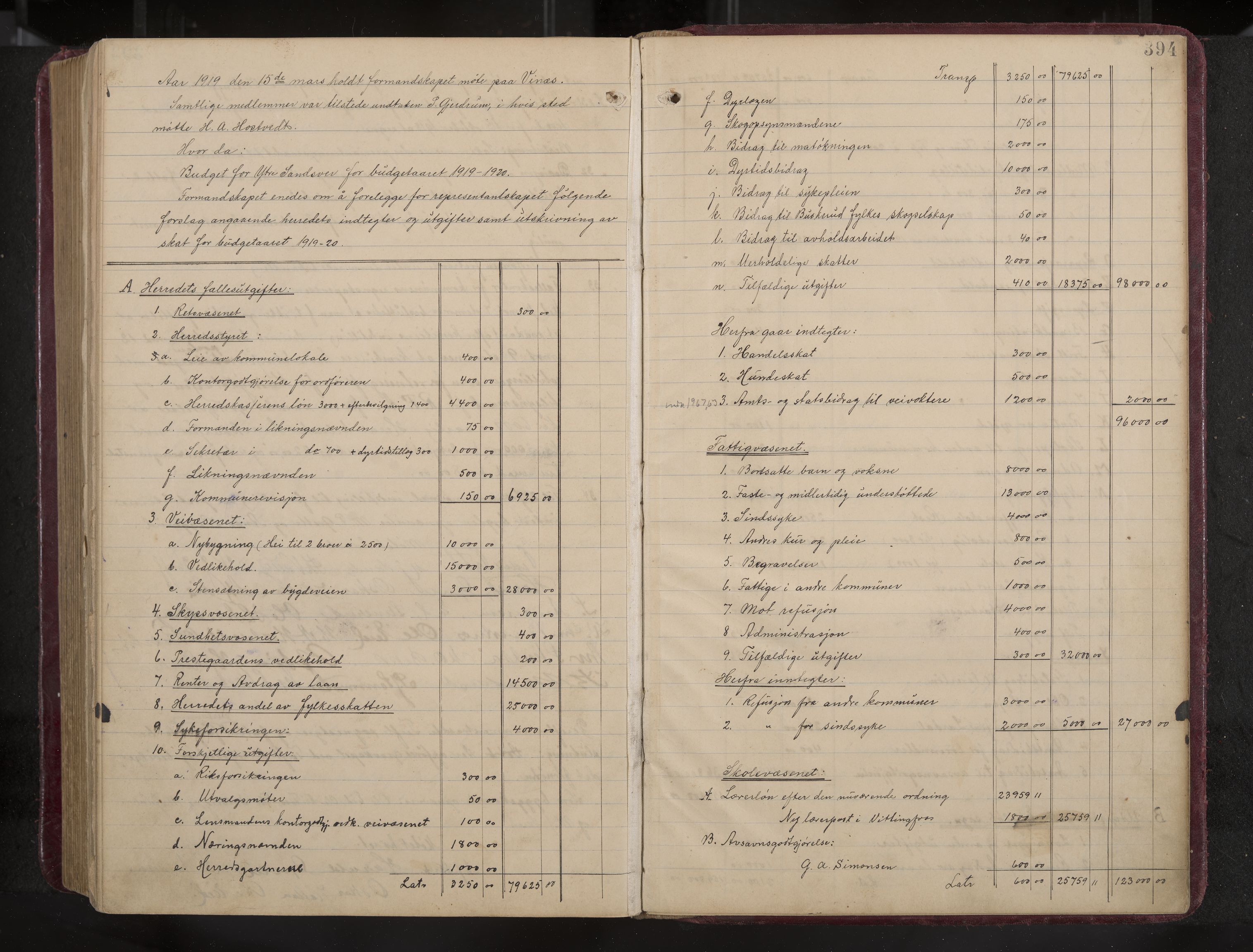 Ytre Sandsvær formannskap og sentraladministrasjon, IKAK/0629021/A/Aa/L0001: Møtebok med register, 1902-1919, p. 394