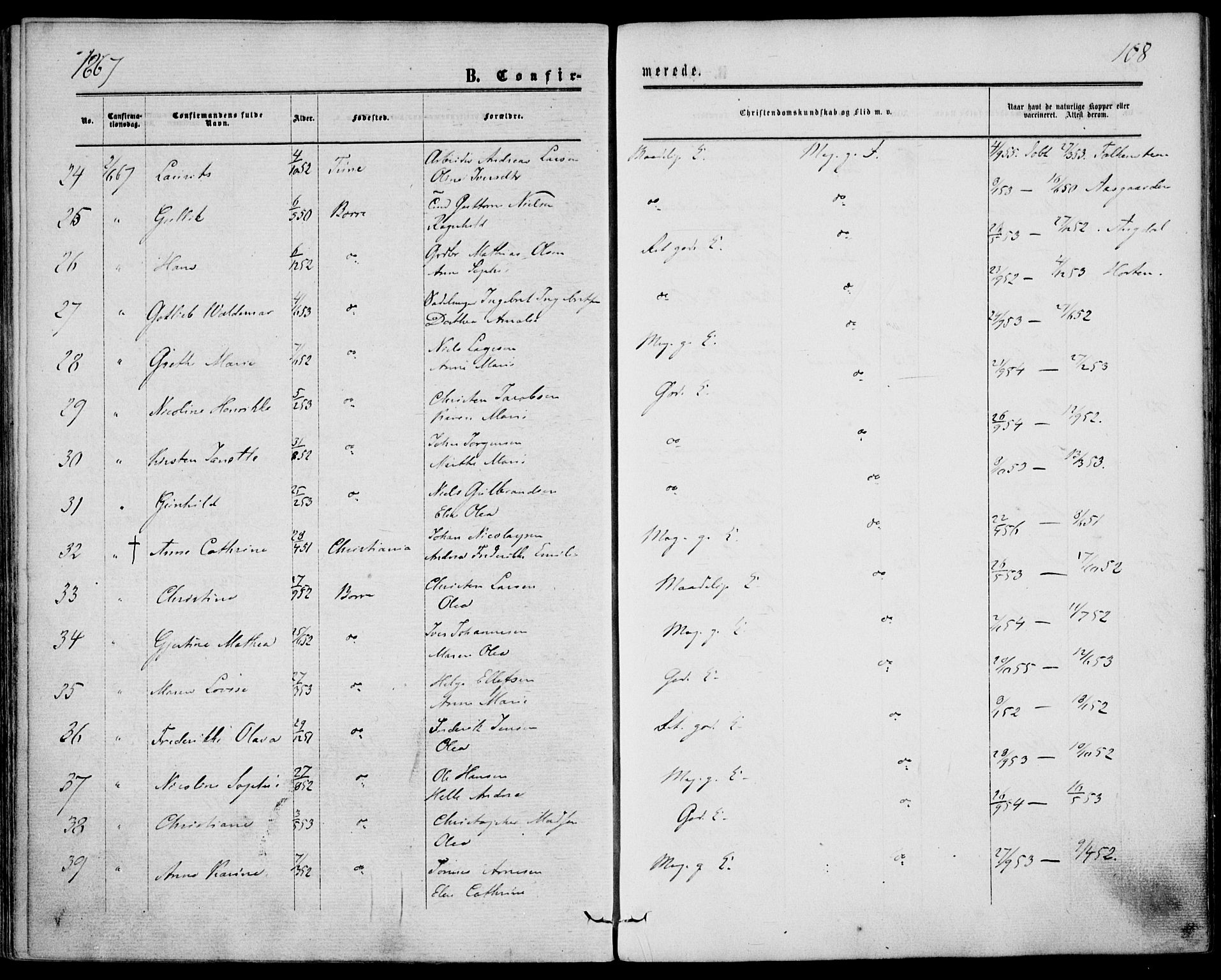 Borre kirkebøker, SAKO/A-338/F/Fa/L0007: Parish register (official) no. I 7, 1862-1867, p. 108