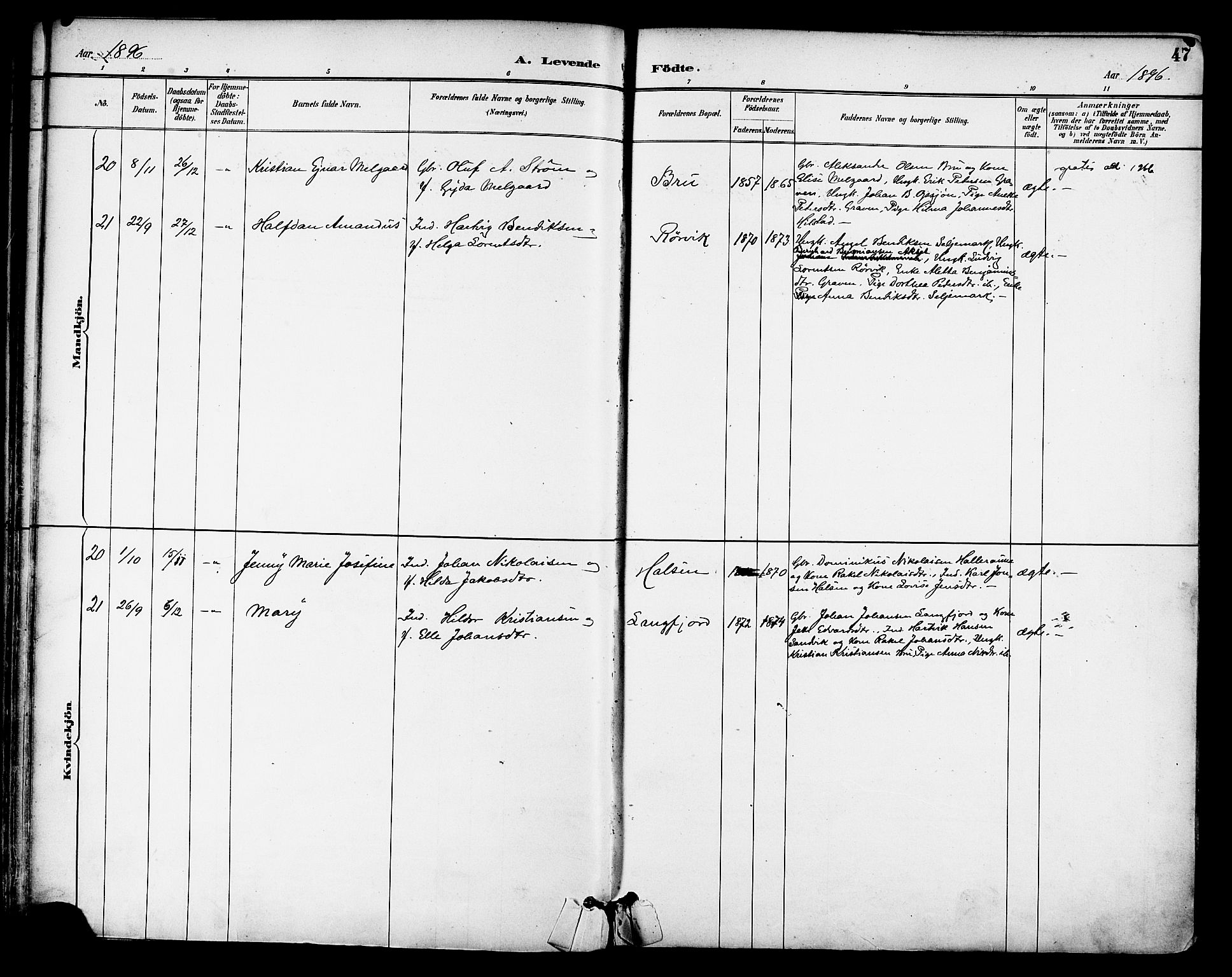 Ministerialprotokoller, klokkerbøker og fødselsregistre - Nordland, AV/SAT-A-1459/814/L0226: Parish register (official) no. 814A07, 1886-1898, p. 47