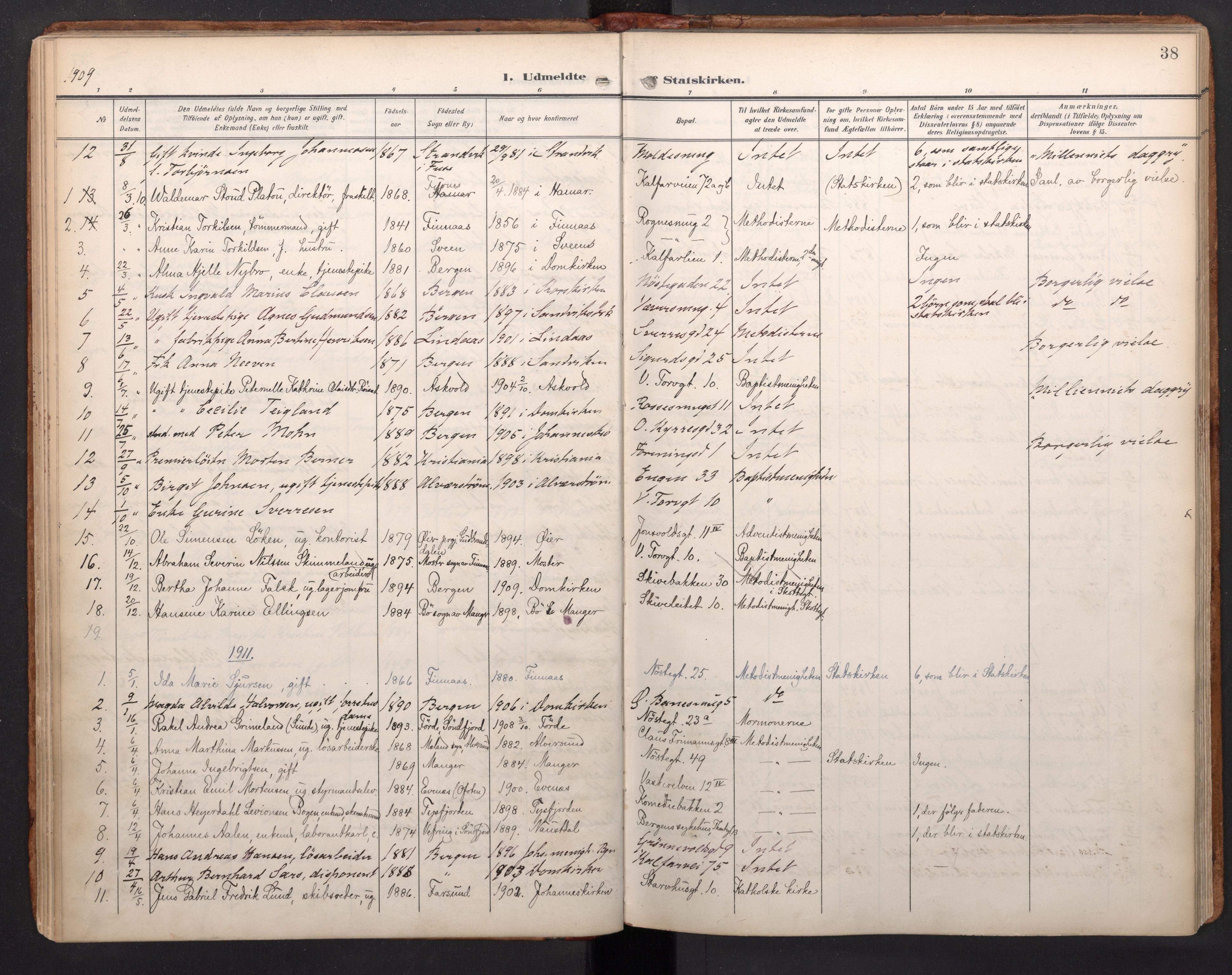 Domkirken sokneprestembete, AV/SAB-A-74801/H/Haa: Parish register (official) no. I 2, 1909-2002, p. 37b-38a