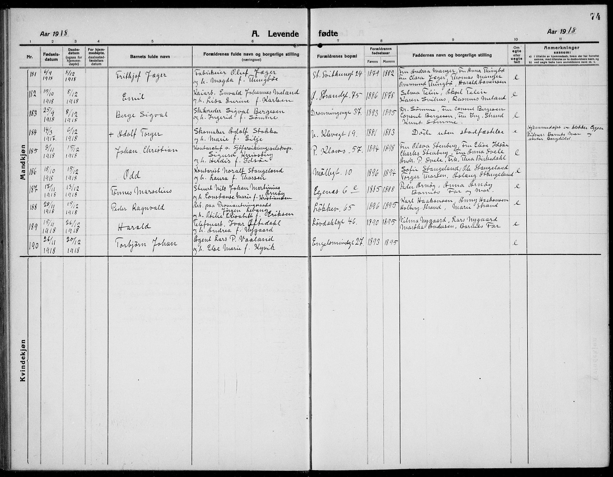 Domkirken sokneprestkontor, AV/SAST-A-101812/001/30/30BB/L0019: Parish register (copy) no. B 19, 1915-1932, p. 74