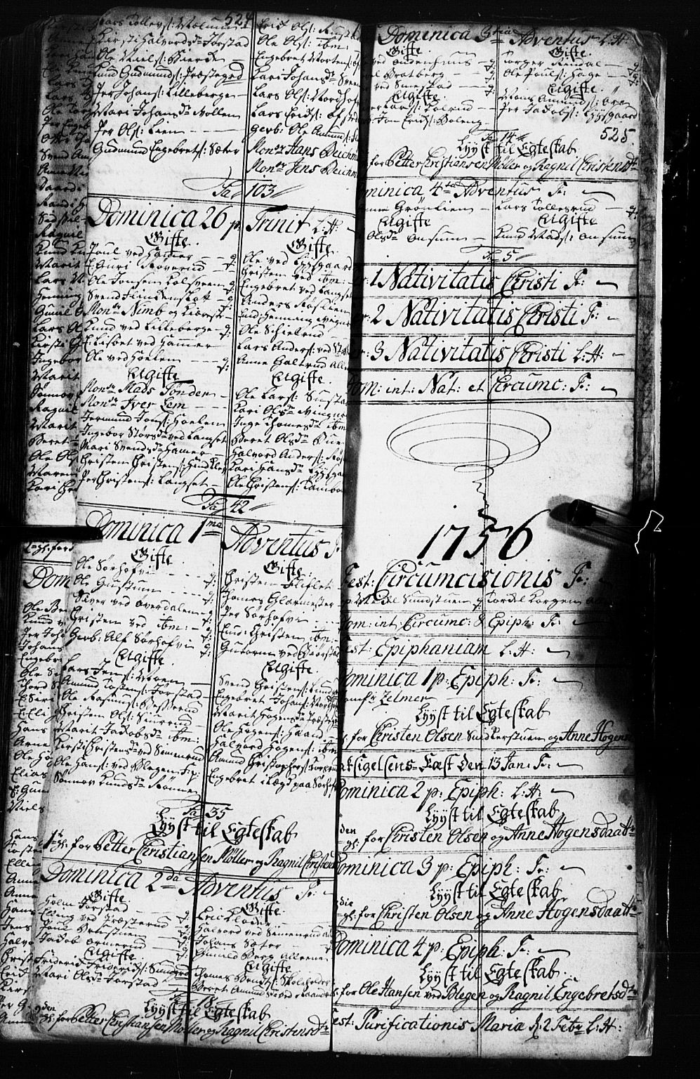 Fåberg prestekontor, SAH/PREST-086/H/Ha/Hab/L0002: Parish register (copy) no. 2, 1741-1756, p. 524-525