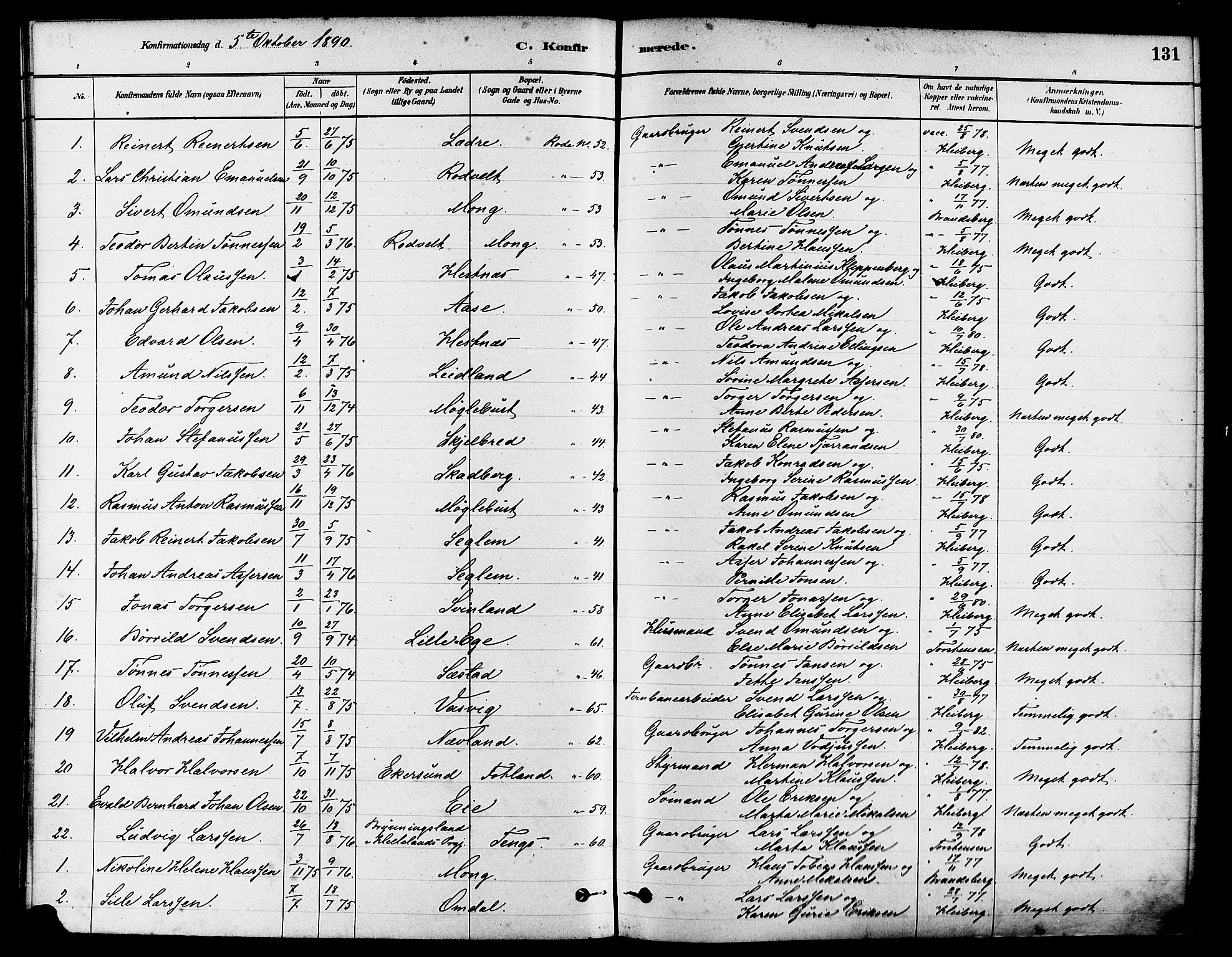 Eigersund sokneprestkontor, SAST/A-101807/S08/L0017: Parish register (official) no. A 14, 1879-1892, p. 131