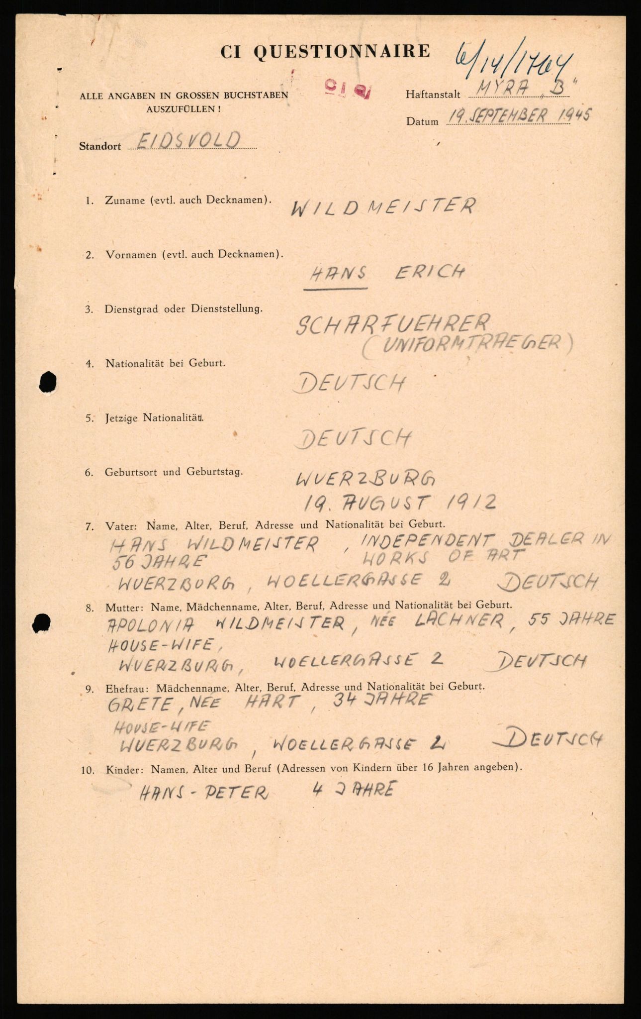 Forsvaret, Forsvarets overkommando II, AV/RA-RAFA-3915/D/Db/L0036: CI Questionaires. Tyske okkupasjonsstyrker i Norge. Tyskere., 1945-1946, p. 36