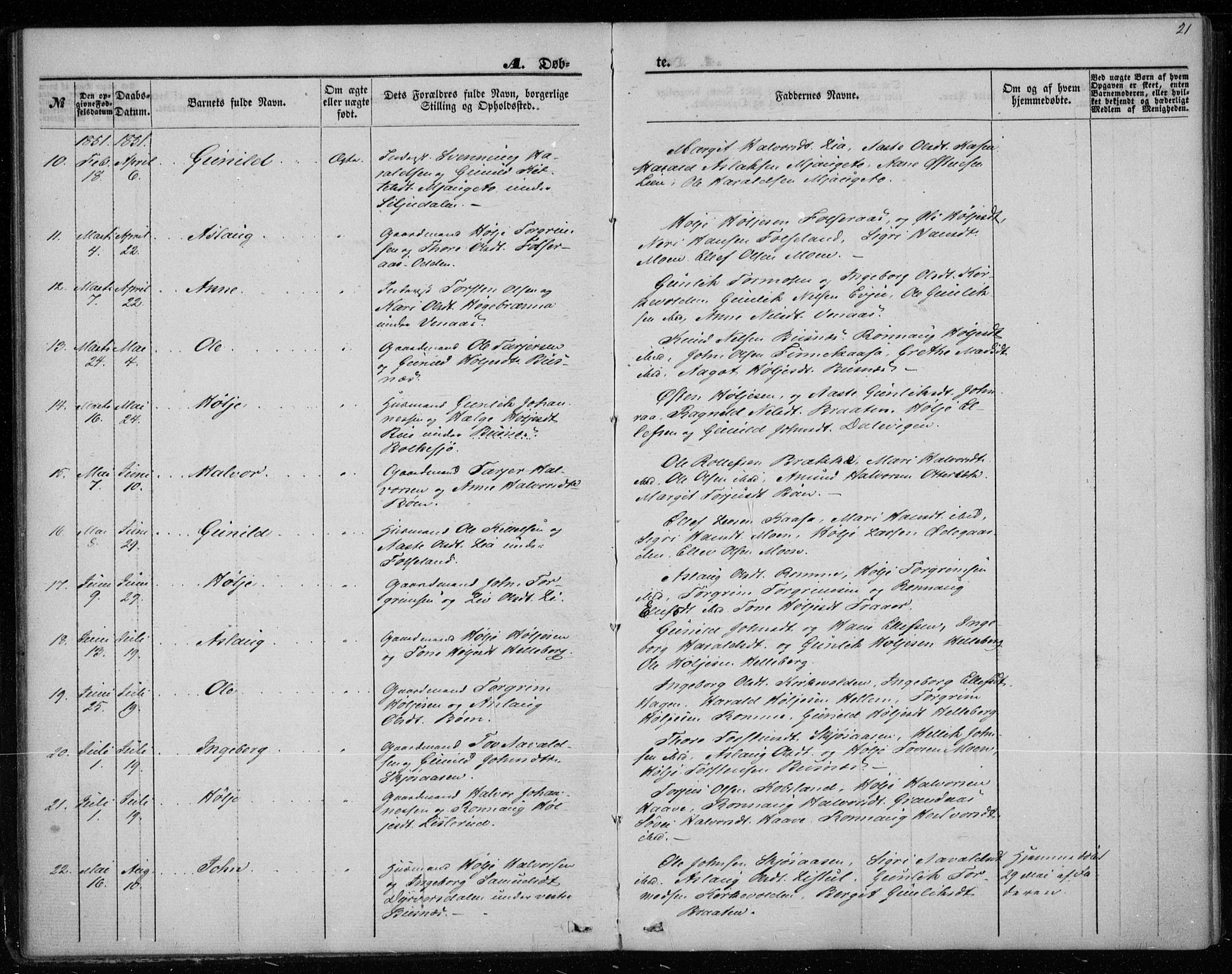 Gransherad kirkebøker, SAKO/A-267/F/Fa/L0002: Parish register (official) no. I 2, 1844-1859, p. 21