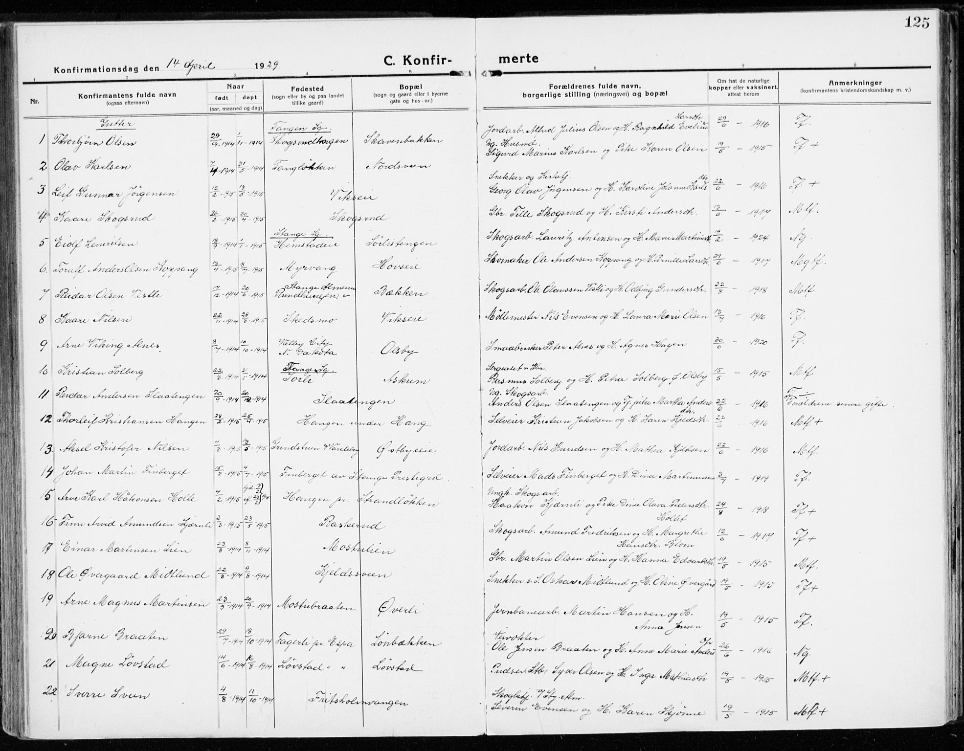 Stange prestekontor, AV/SAH-PREST-002/K/L0025: Parish register (official) no. 25, 1921-1945, p. 125