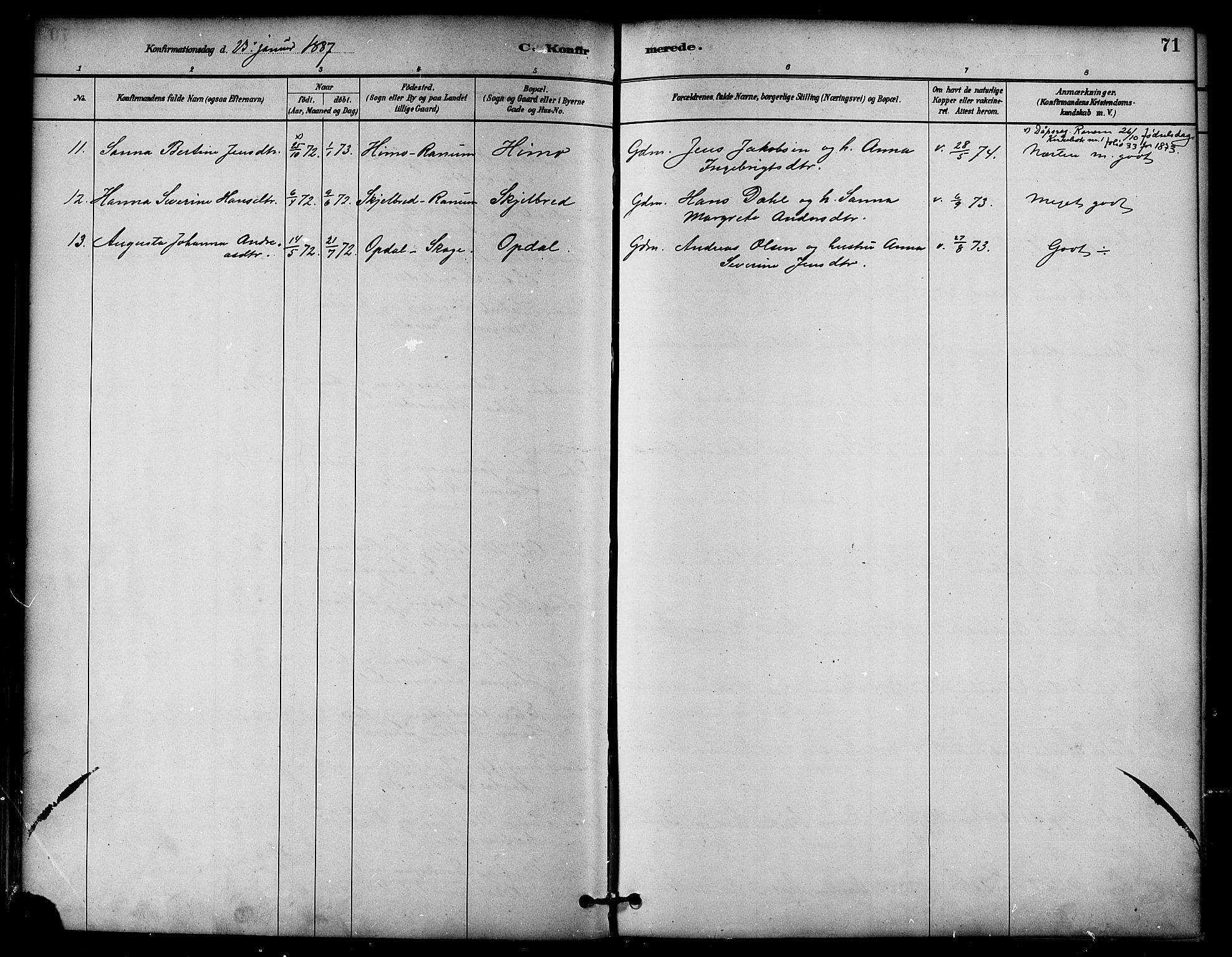 Ministerialprotokoller, klokkerbøker og fødselsregistre - Nord-Trøndelag, SAT/A-1458/764/L0555: Parish register (official) no. 764A10, 1881-1896, p. 71