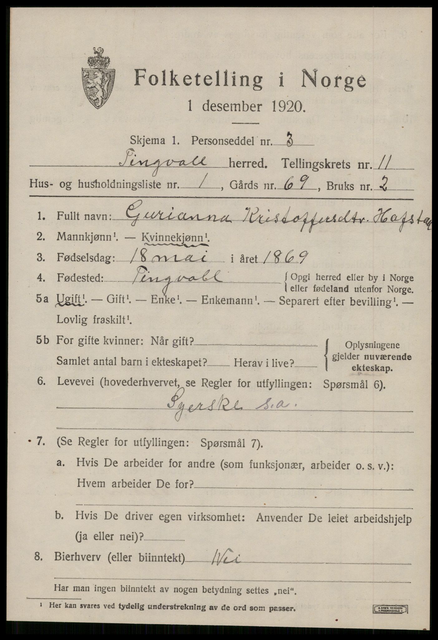 SAT, 1920 census for Tingvoll, 1920, p. 5730