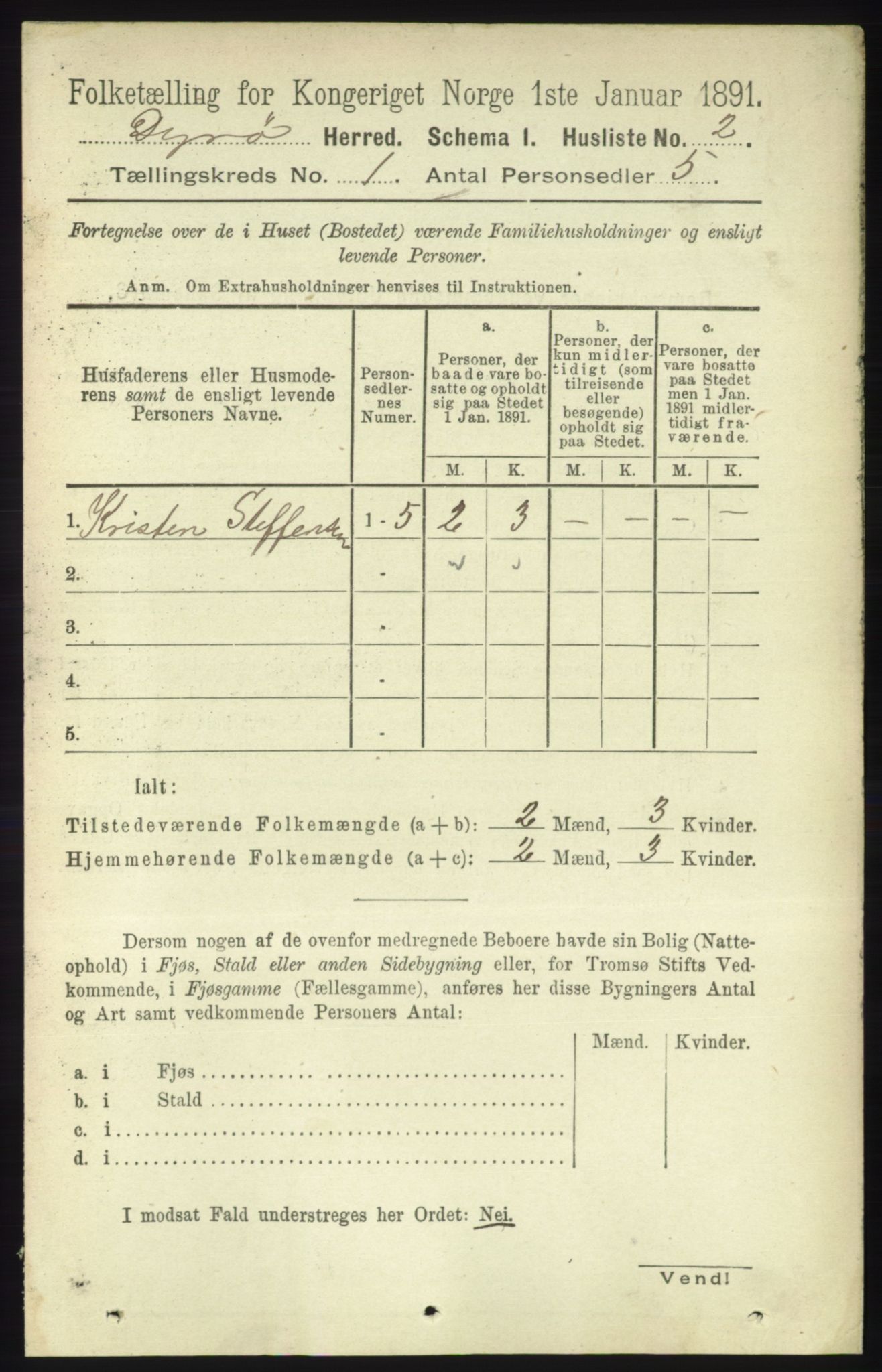 RA, 1891 census for 1926 Dyrøy, 1891, p. 17