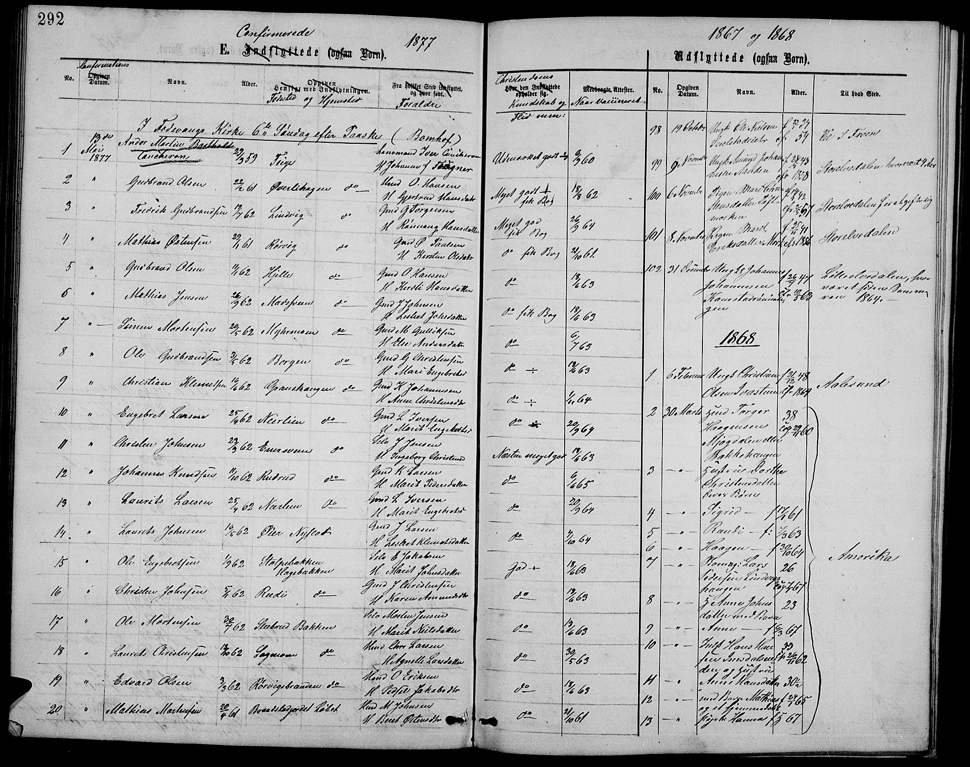 Ringebu prestekontor, SAH/PREST-082/H/Ha/Hab/L0004: Parish register (copy) no. 4, 1867-1879, p. 292