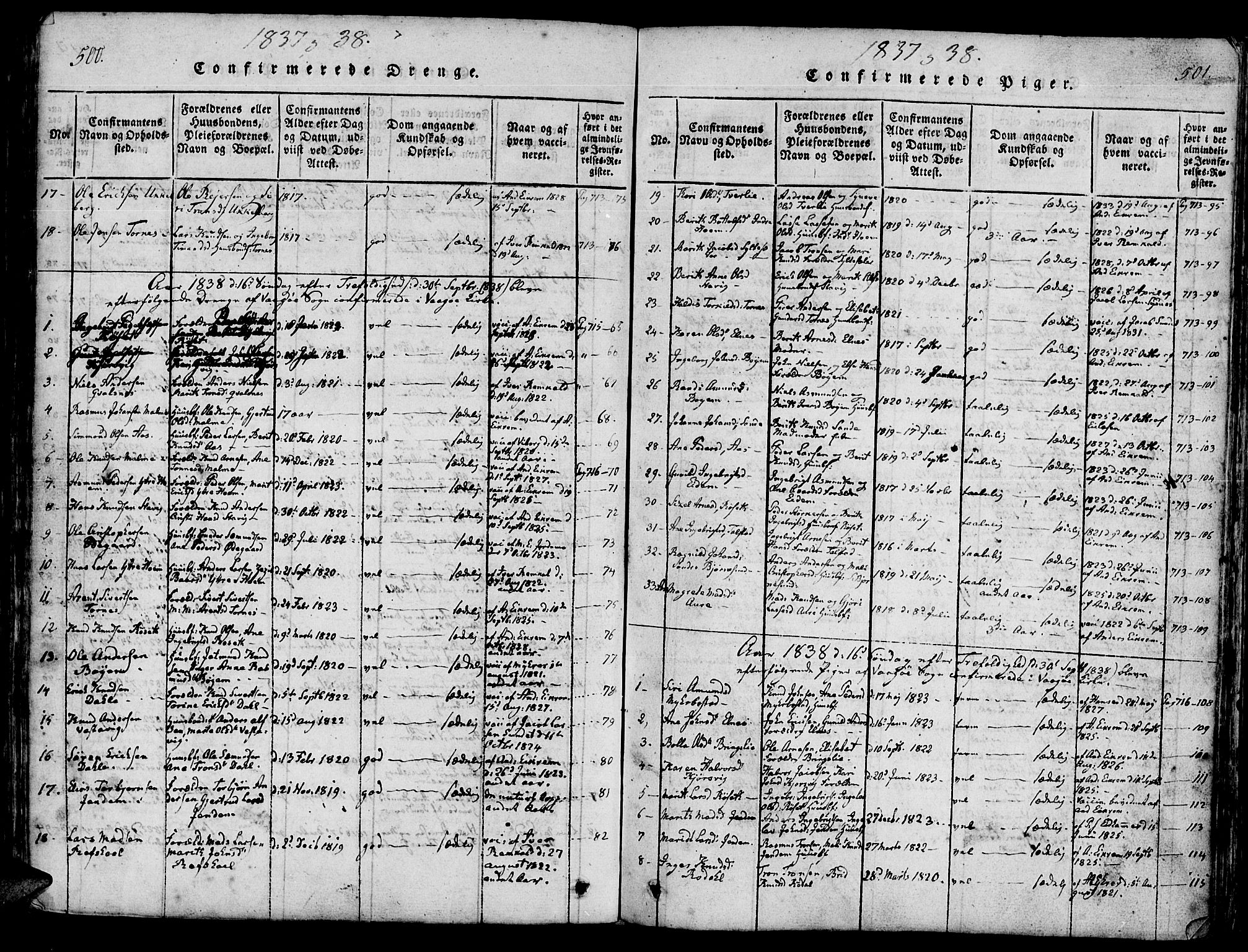 Ministerialprotokoller, klokkerbøker og fødselsregistre - Møre og Romsdal, AV/SAT-A-1454/565/L0747: Parish register (official) no. 565A01, 1817-1844, p. 500-501
