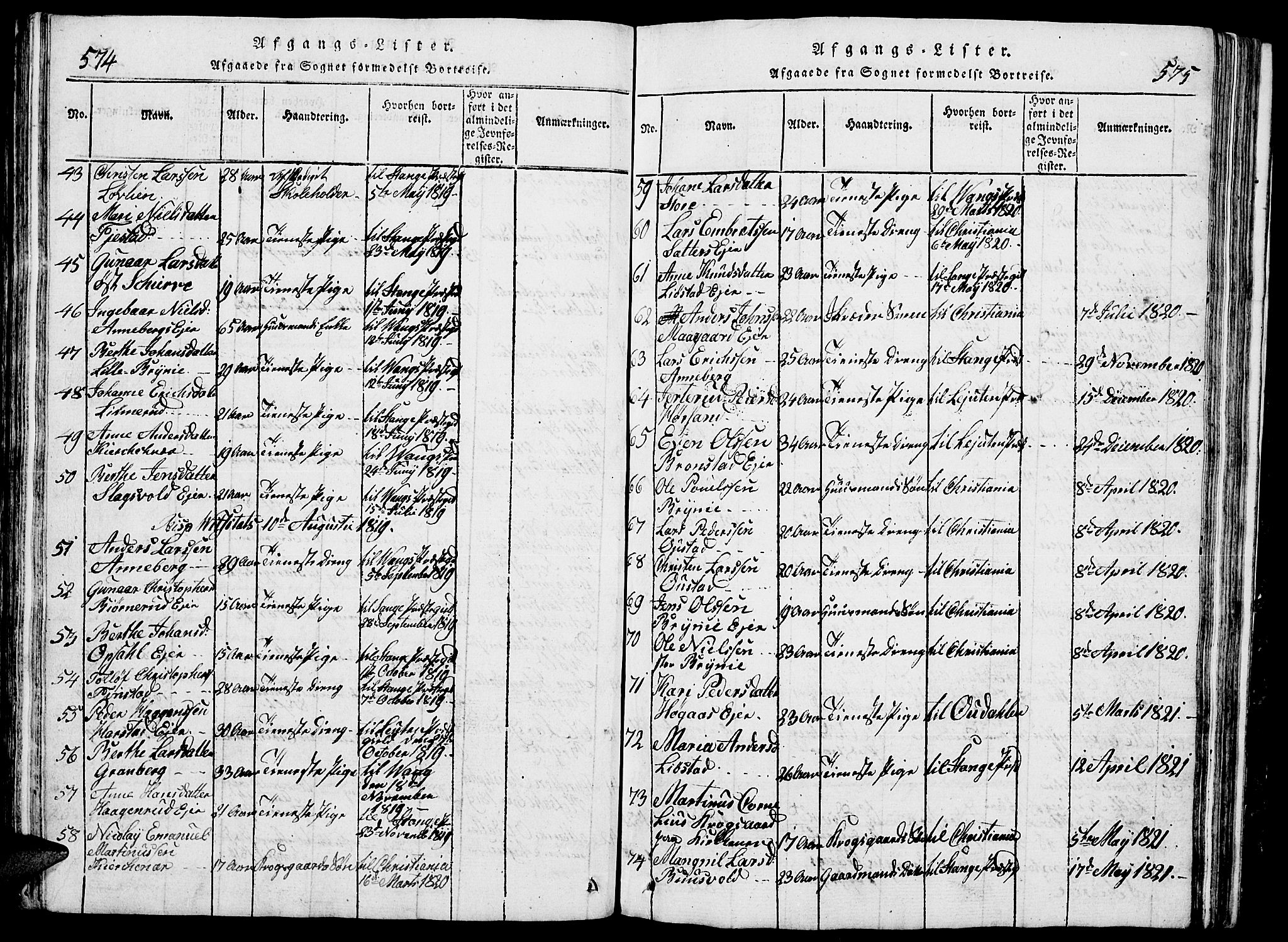 Romedal prestekontor, SAH/PREST-004/L/L0005: Parish register (copy) no. 5, 1814-1829, p. 574-575