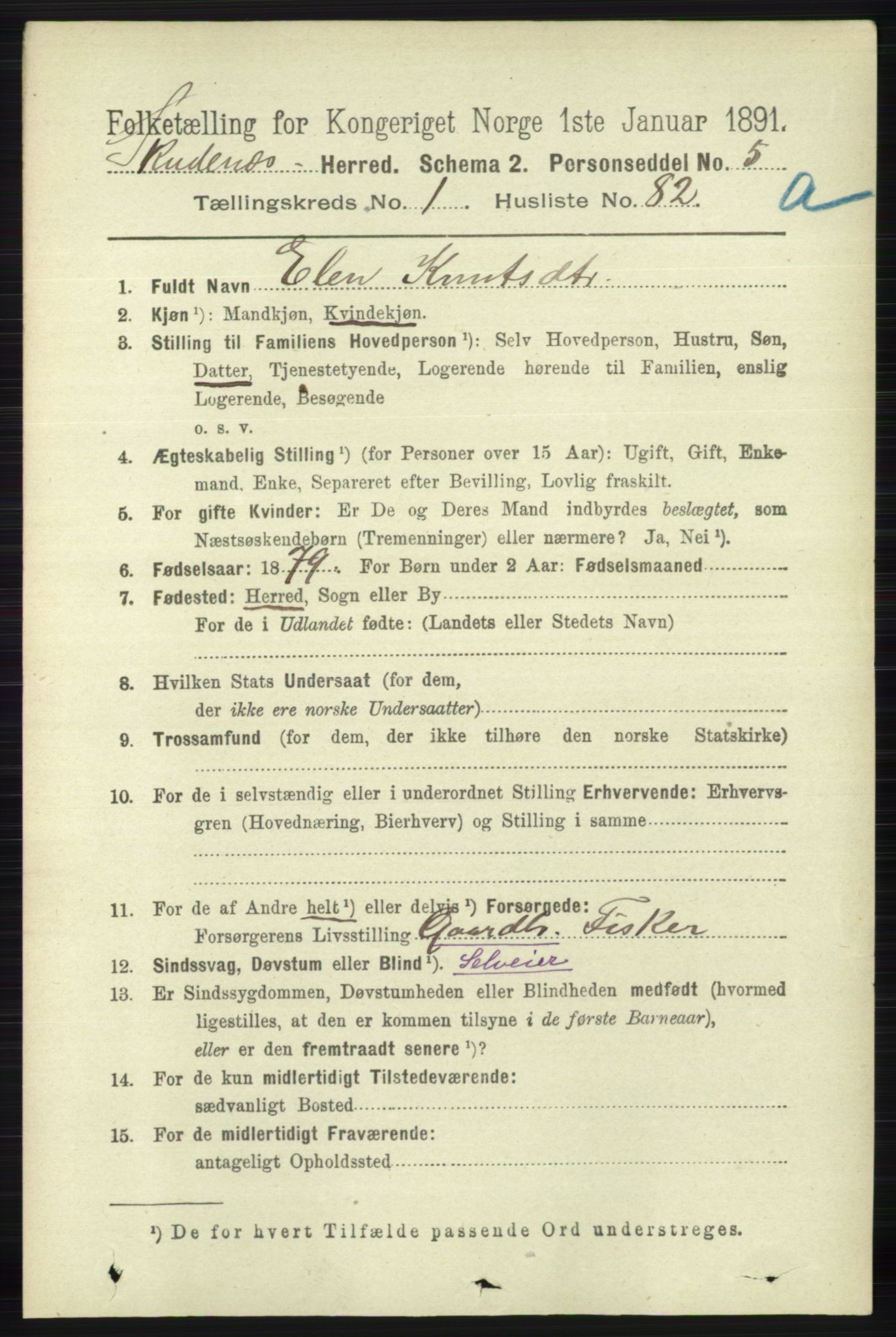 RA, 1891 census for 1150 Skudenes, 1891, p. 554