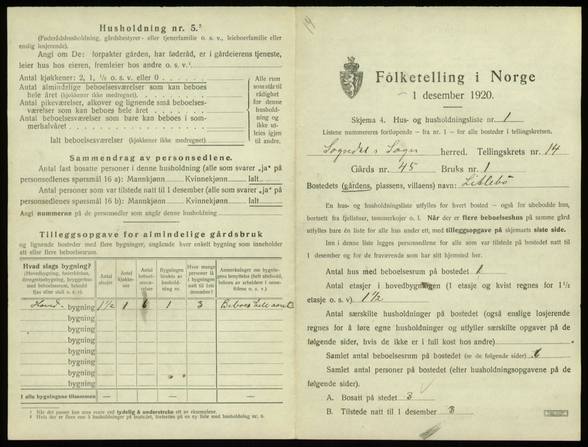 SAB, 1920 census for Sogndal, 1920, p. 782