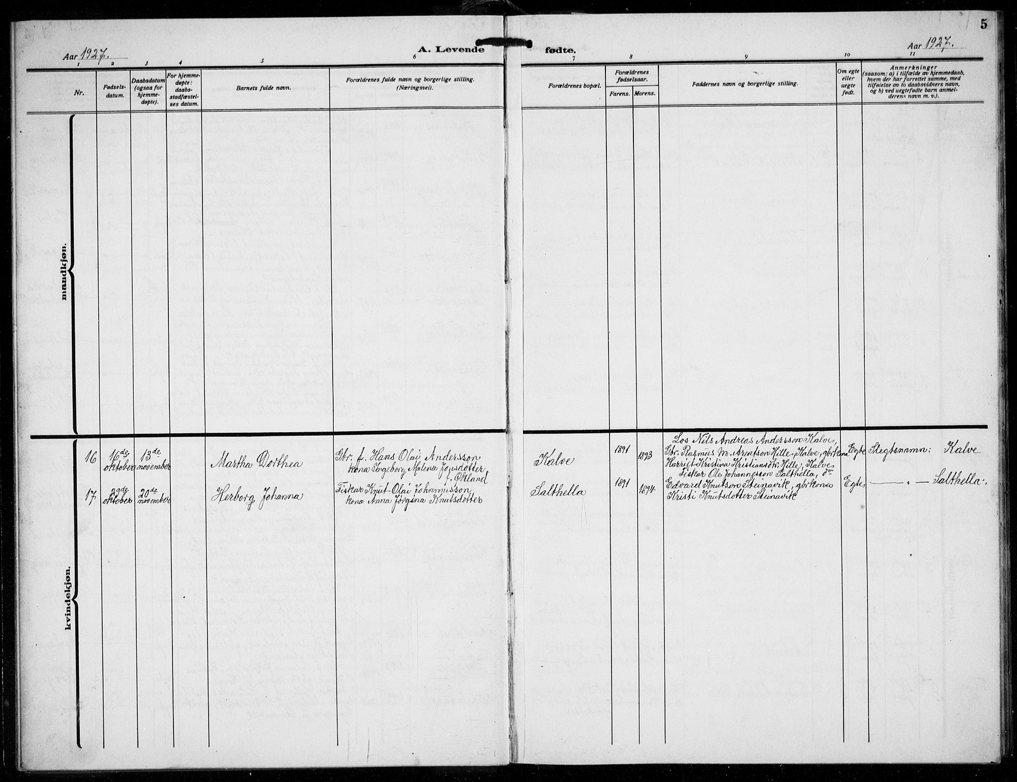 Austevoll Sokneprestembete, SAB/A-74201/H/Hab: Parish register (copy) no. B  7, 1926-1939, p. 5