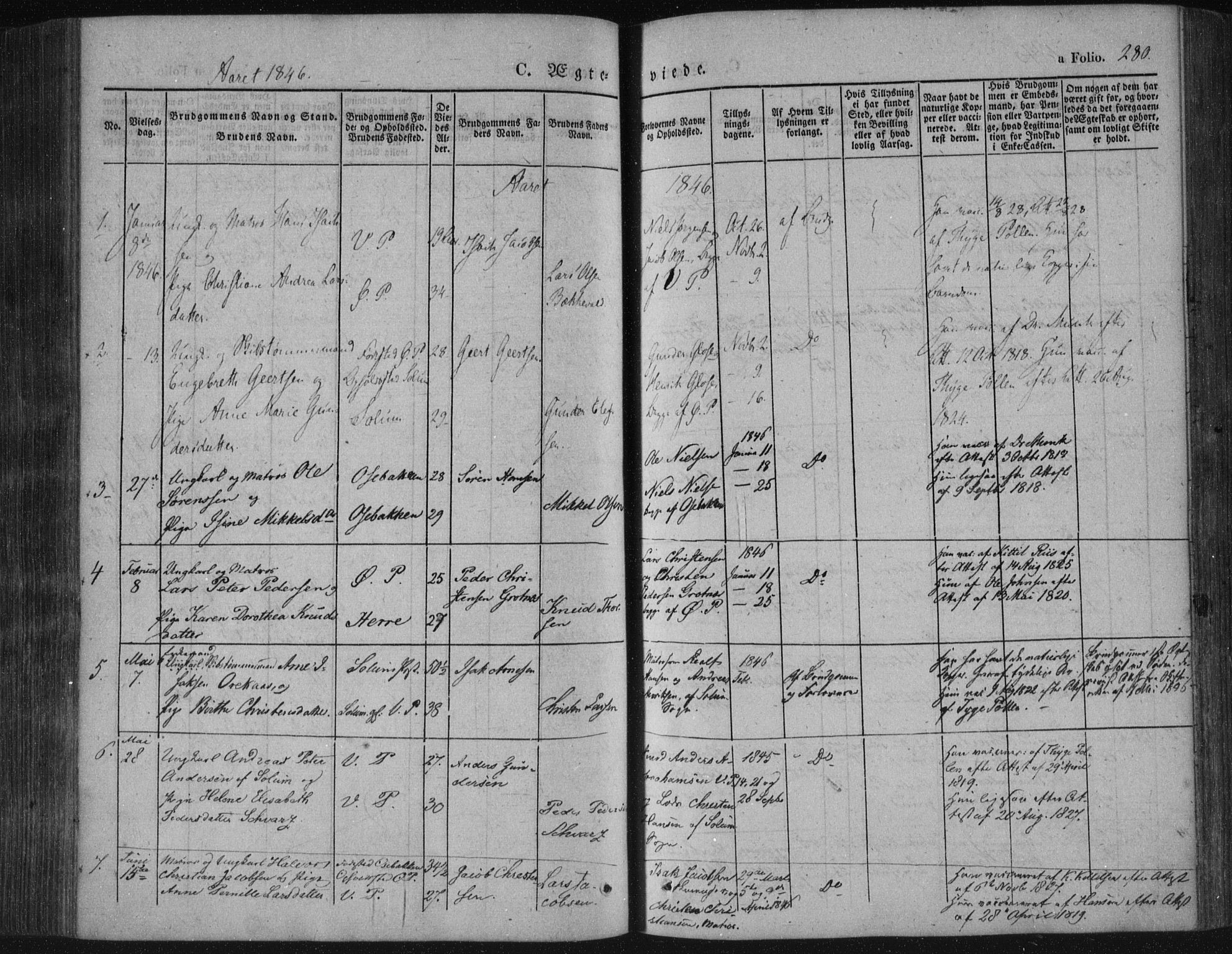 Porsgrunn kirkebøker , SAKO/A-104/F/Fa/L0006: Parish register (official) no. 6, 1841-1857, p. 280