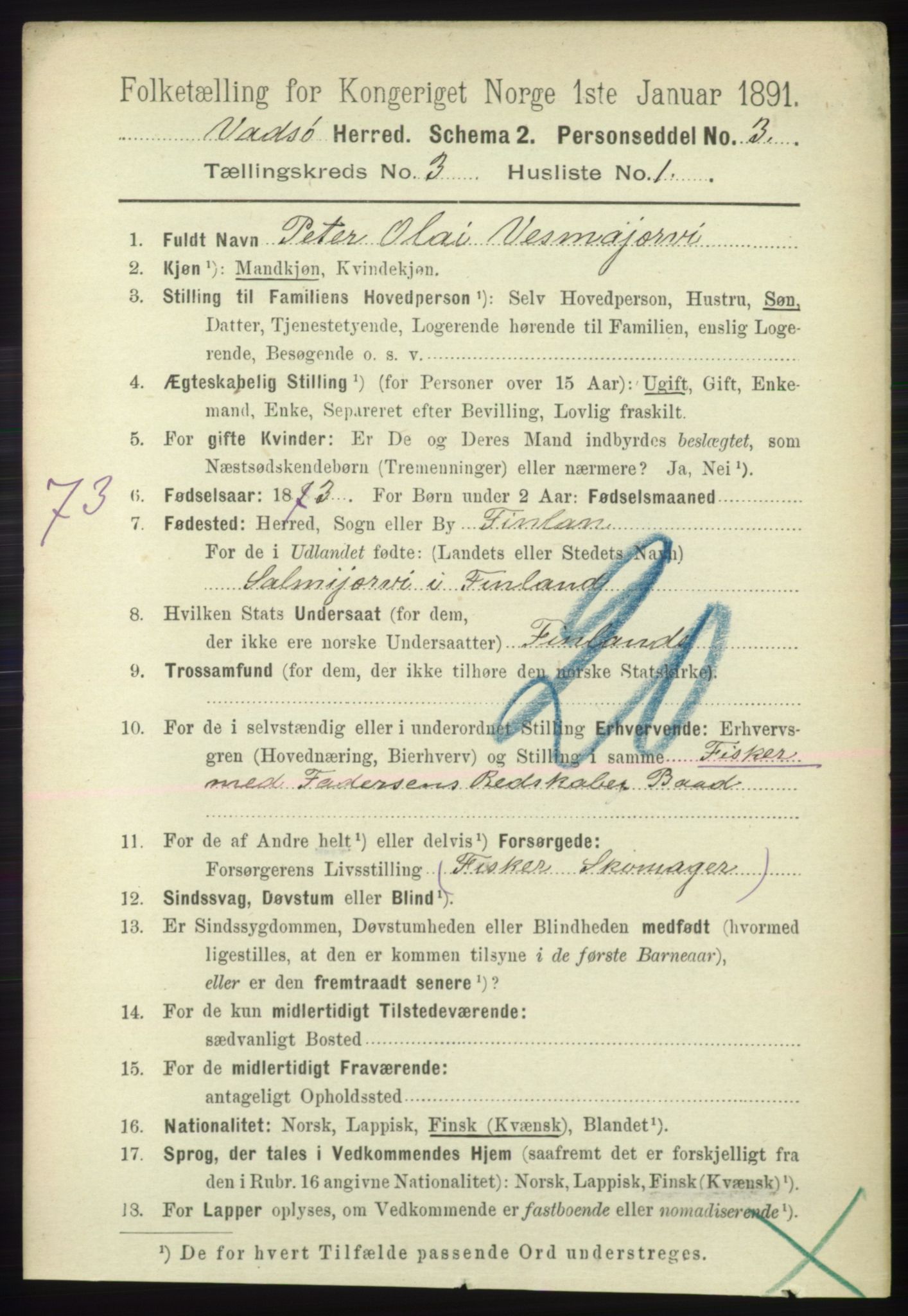 RA, 1891 census for 2029 Vadsø, 1891, p. 825