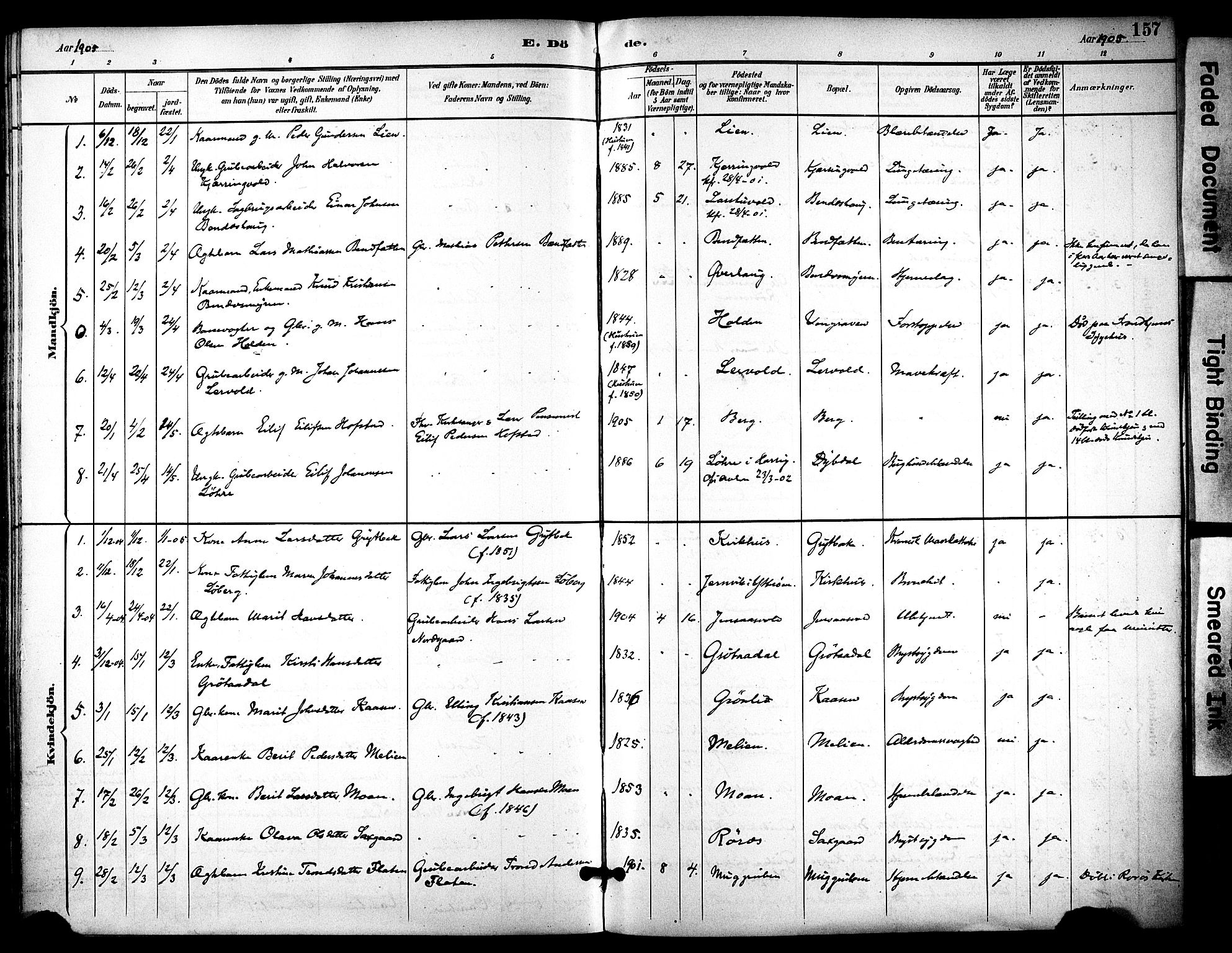 Ministerialprotokoller, klokkerbøker og fødselsregistre - Sør-Trøndelag, SAT/A-1456/686/L0984: Parish register (official) no. 686A02, 1891-1906, p. 157
