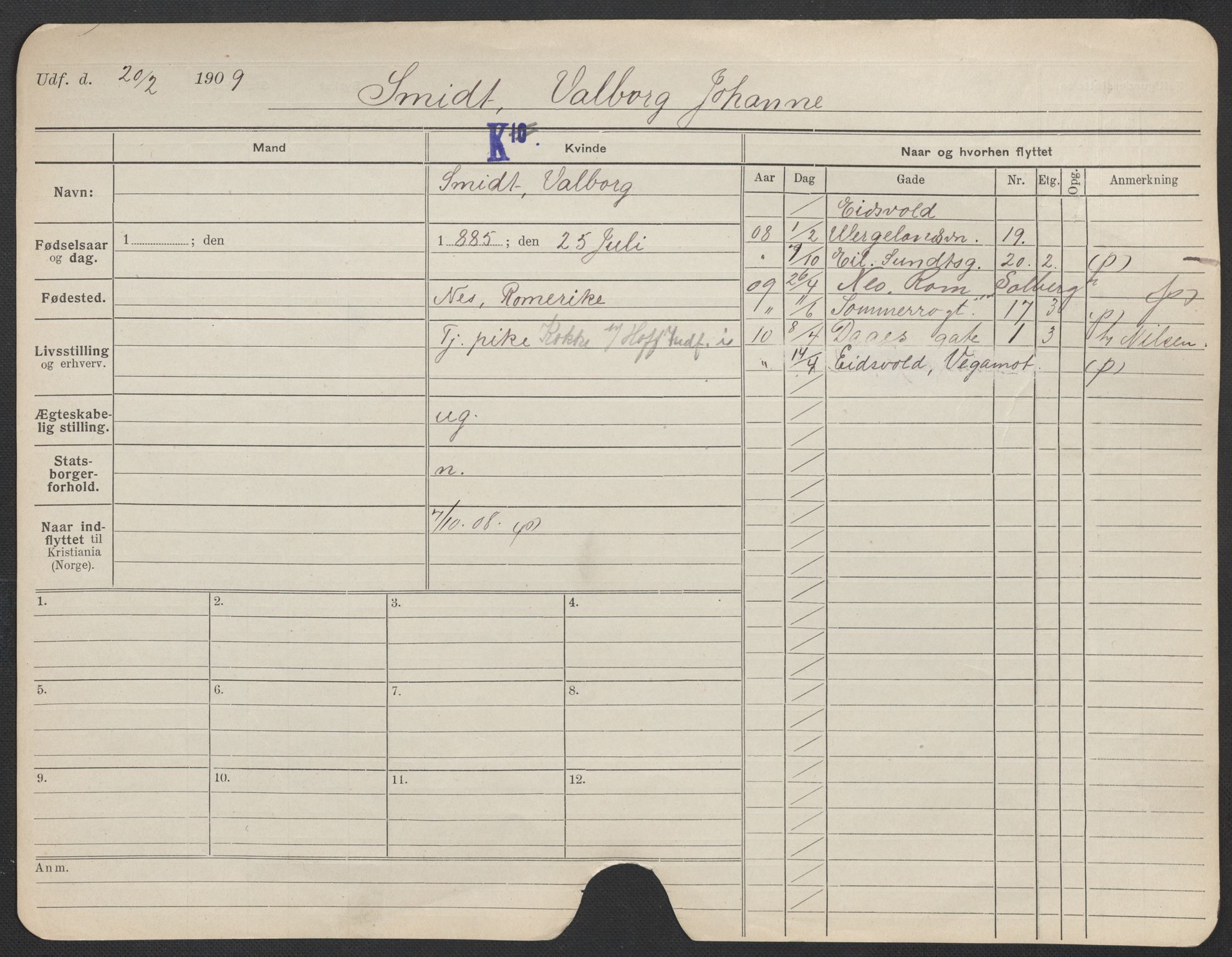 Oslo folkeregister, Registerkort, AV/SAO-A-11715/F/Fa/Fac/L0024: Kvinner, 1906-1914, p. 48a