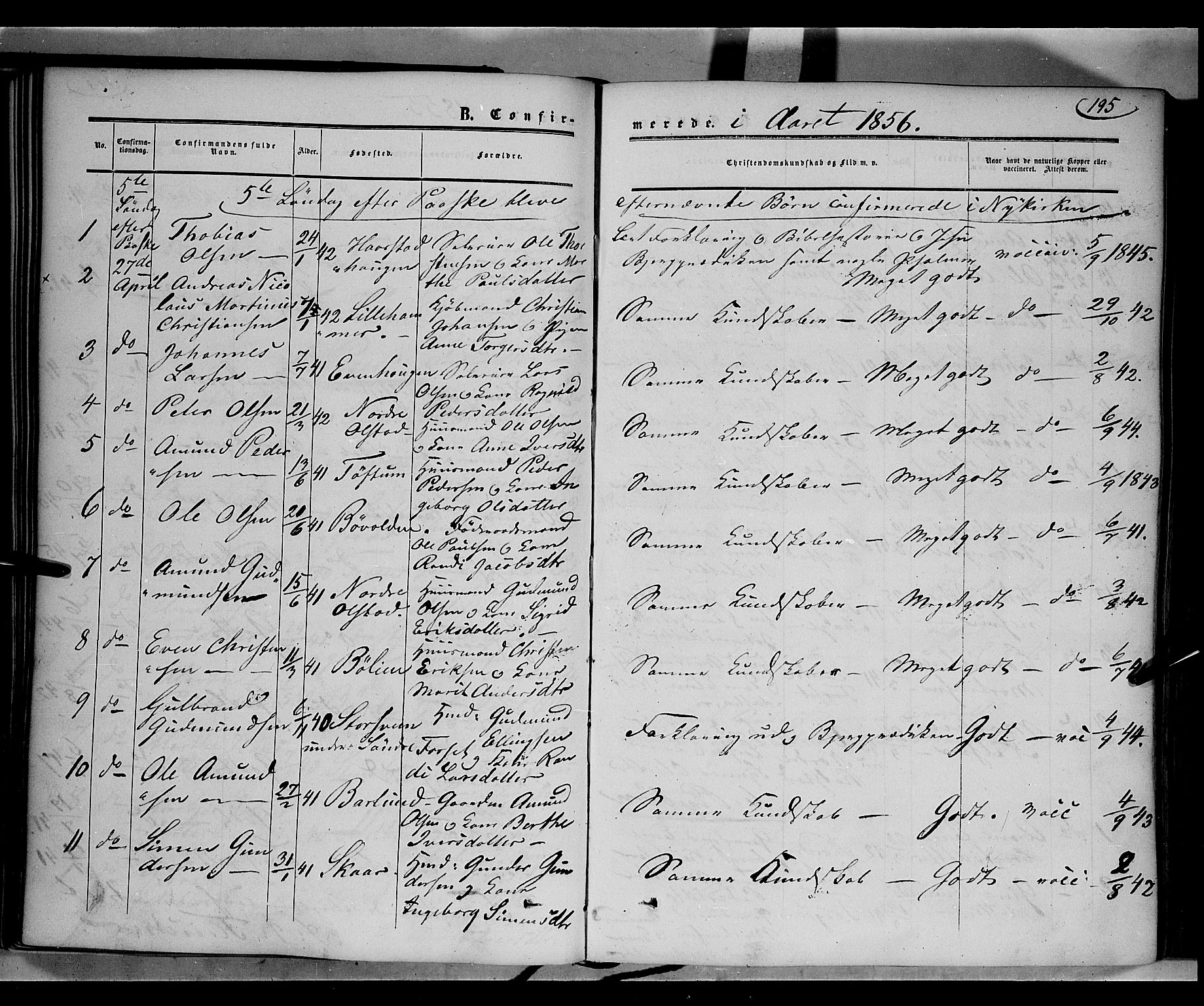 Gausdal prestekontor, SAH/PREST-090/H/Ha/Haa/L0008: Parish register (official) no. 8, 1850-1861, p. 195