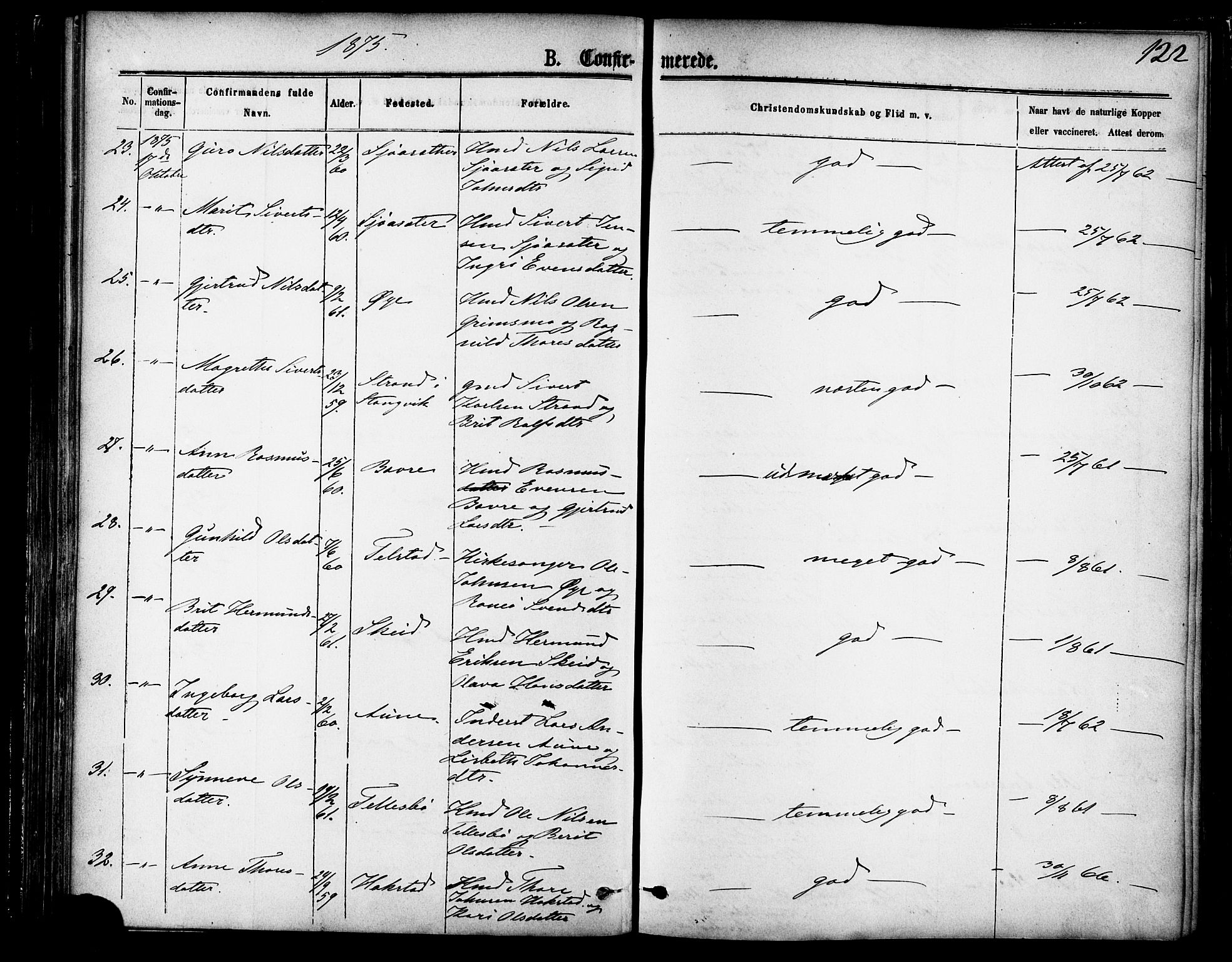 Ministerialprotokoller, klokkerbøker og fødselsregistre - Møre og Romsdal, AV/SAT-A-1454/595/L1046: Parish register (official) no. 595A08, 1874-1884, p. 122