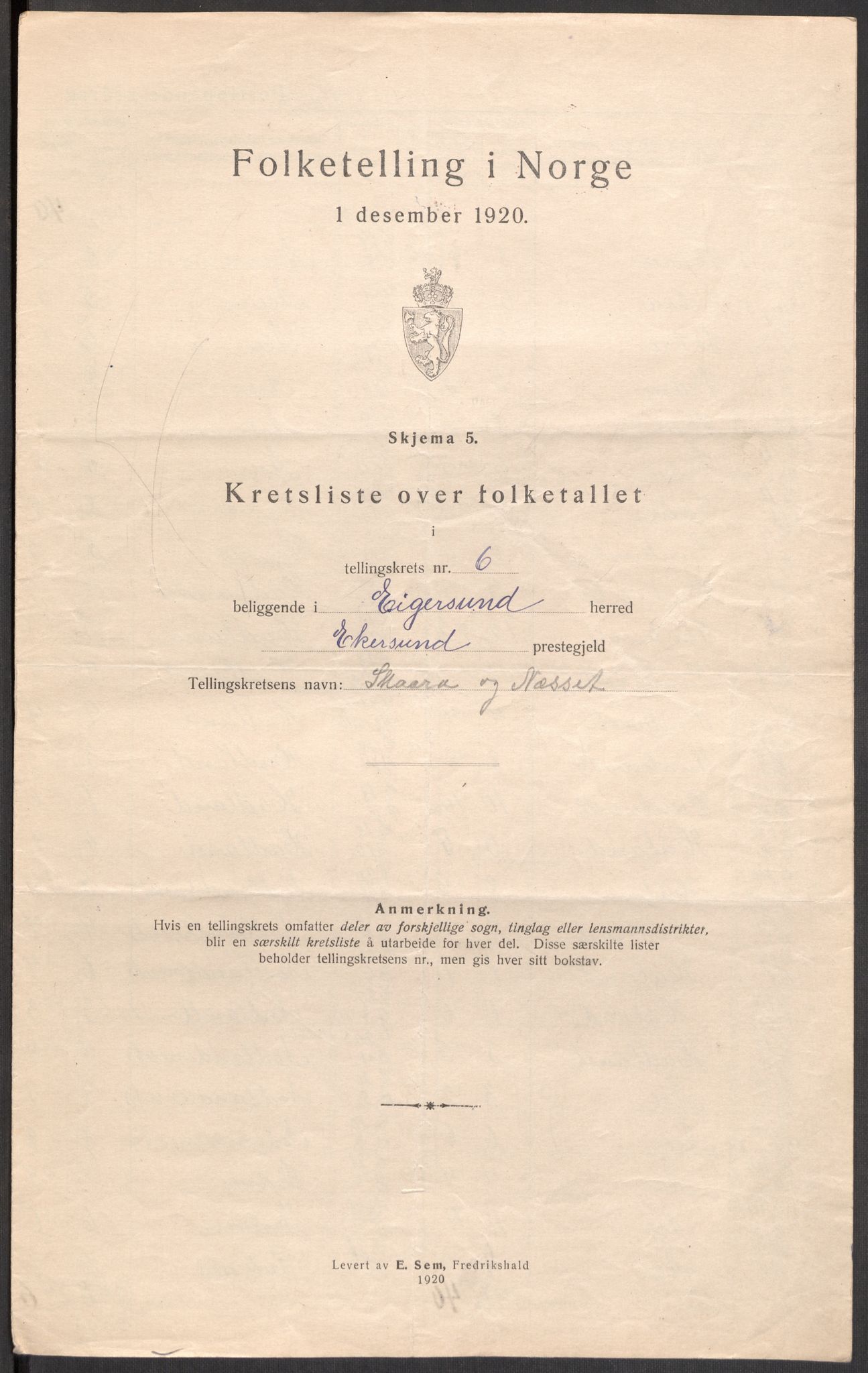 SAST, 1920 census for Eigersund, 1920, p. 22