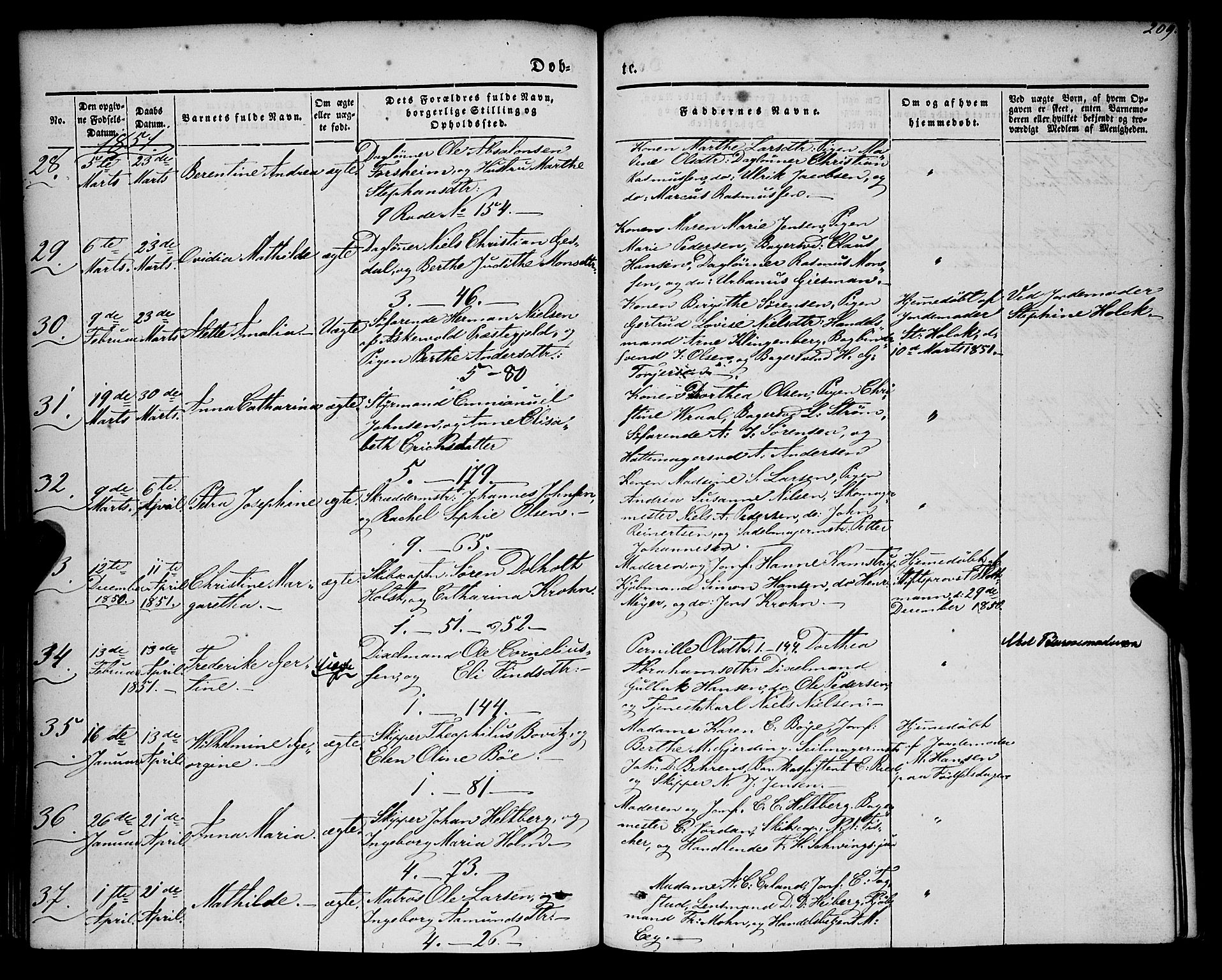 Nykirken Sokneprestembete, AV/SAB-A-77101/H/Haa/L0014: Parish register (official) no. B 1, 1844-1858, p. 209