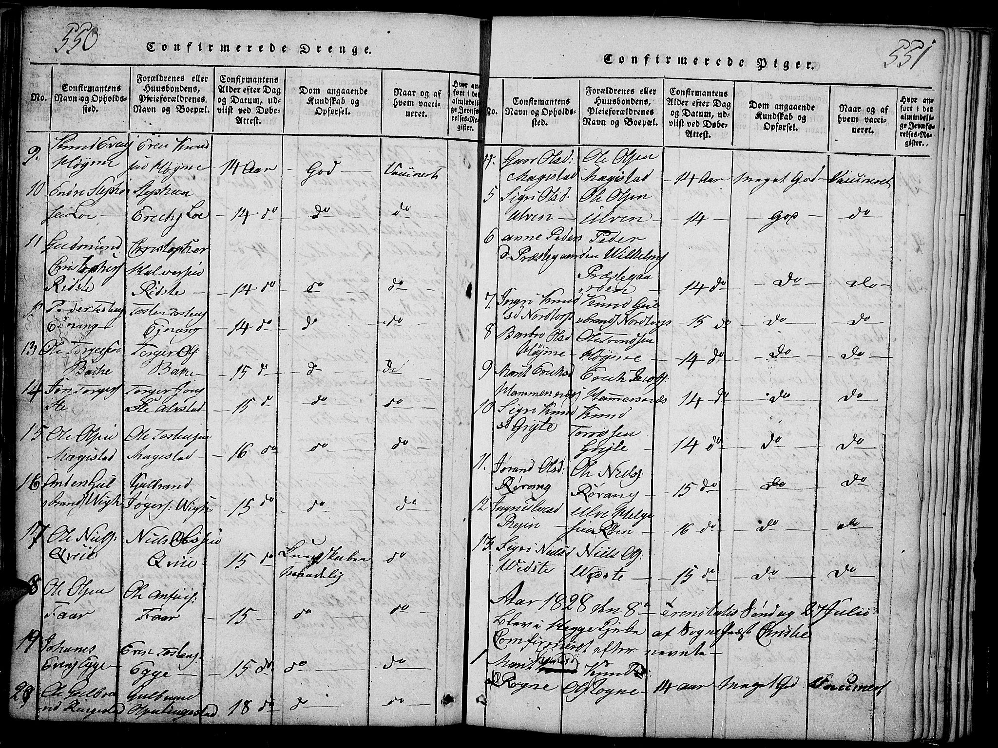 Slidre prestekontor, SAH/PREST-134/H/Ha/Haa/L0002: Parish register (official) no. 2, 1814-1830, p. 550-551