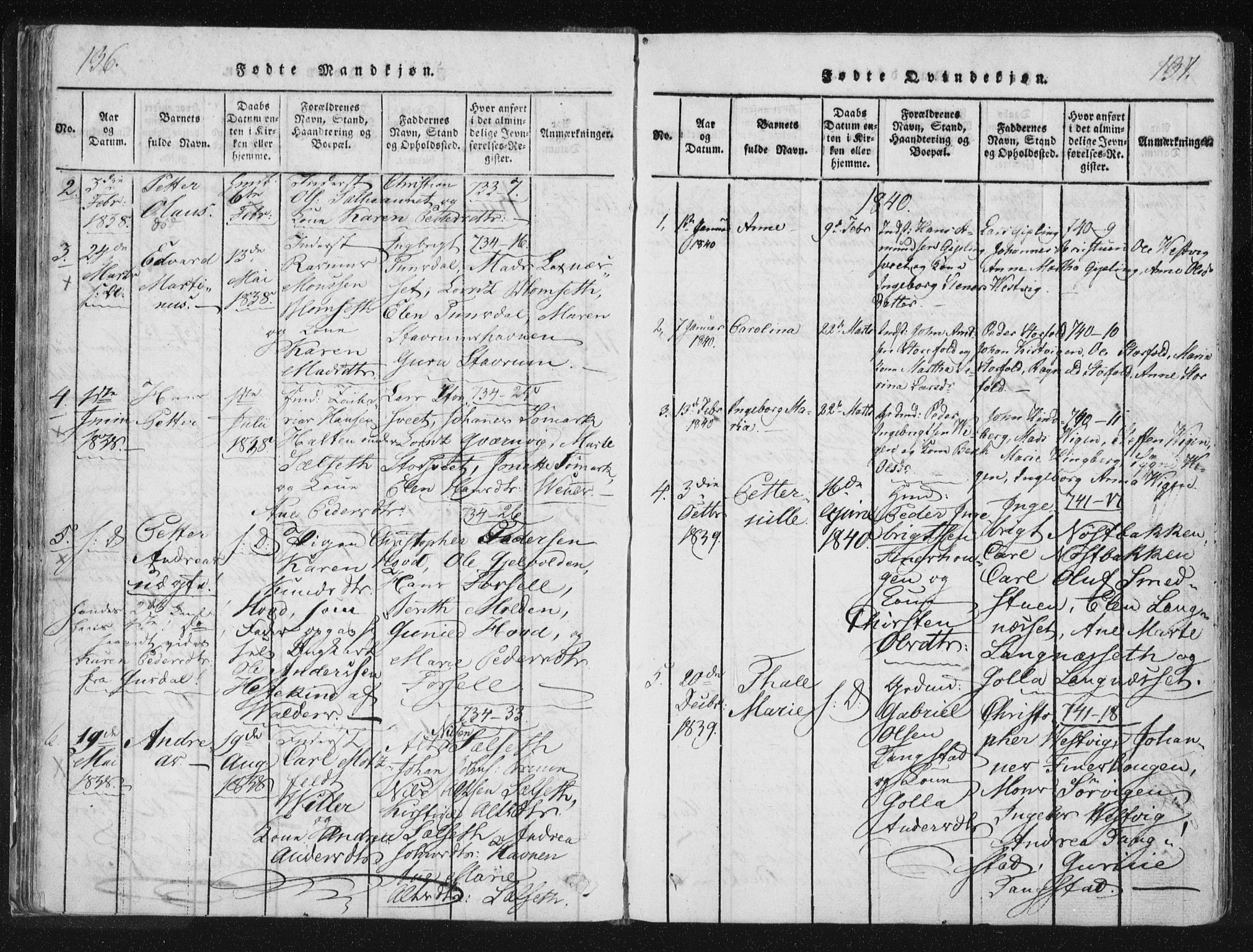 Ministerialprotokoller, klokkerbøker og fødselsregistre - Nord-Trøndelag, SAT/A-1458/744/L0417: Parish register (official) no. 744A01, 1817-1842, p. 136-137
