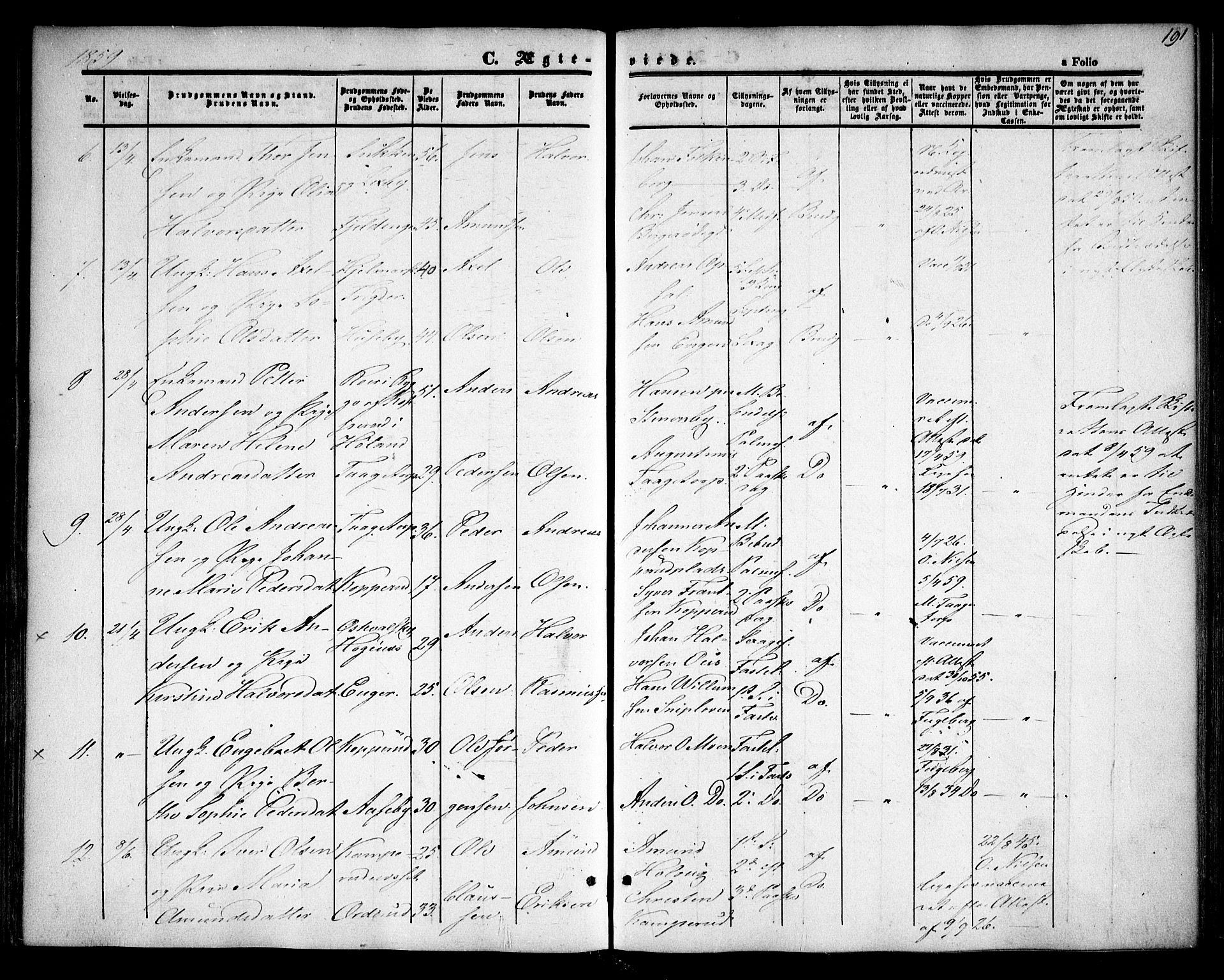 Rødenes prestekontor Kirkebøker, SAO/A-2005/F/Fa/L0006: Parish register (official) no. I 6, 1850-1859, p. 191