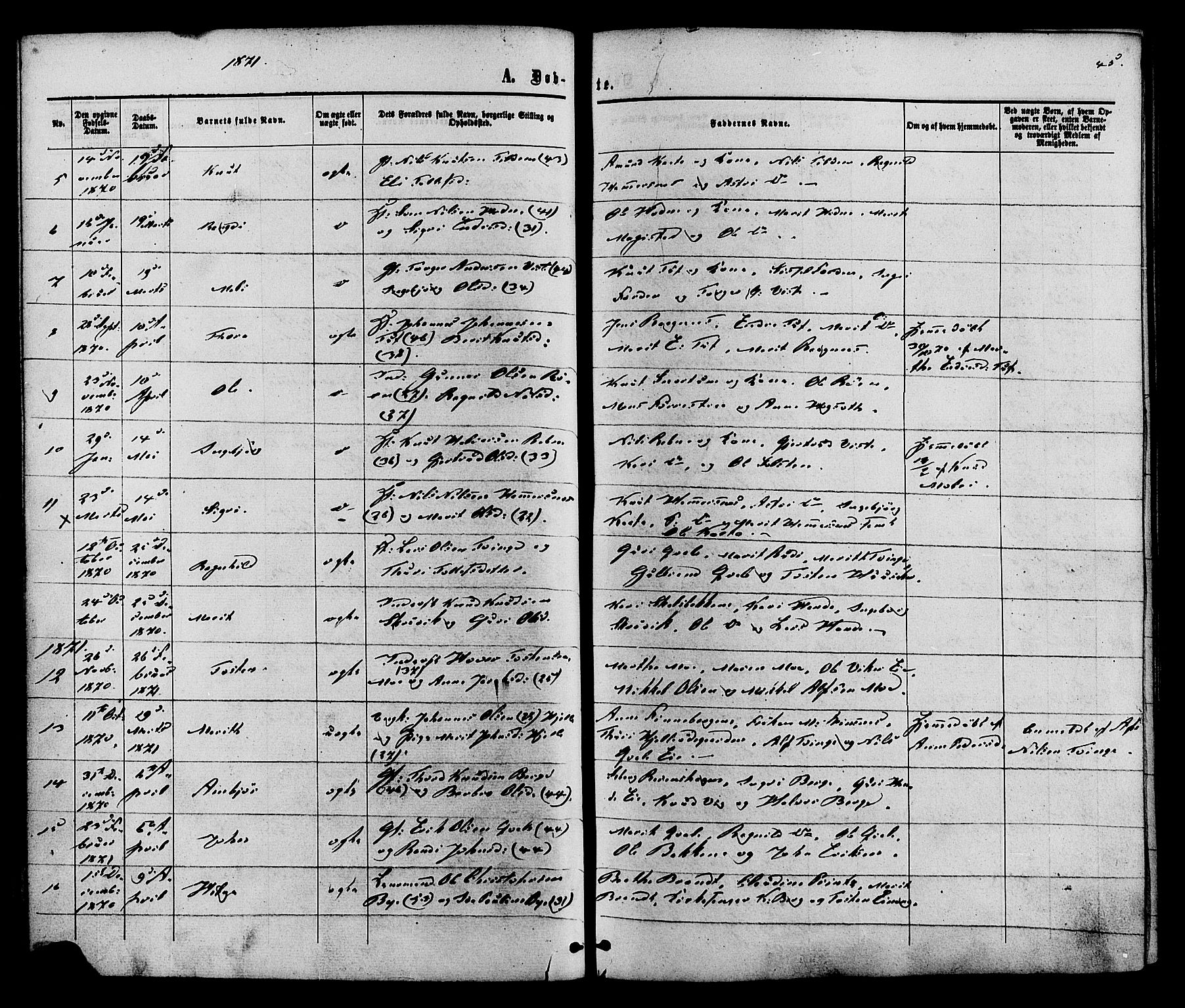 Vestre Slidre prestekontor, SAH/PREST-136/H/Ha/Haa/L0003: Parish register (official) no. 3, 1865-1880, p. 45