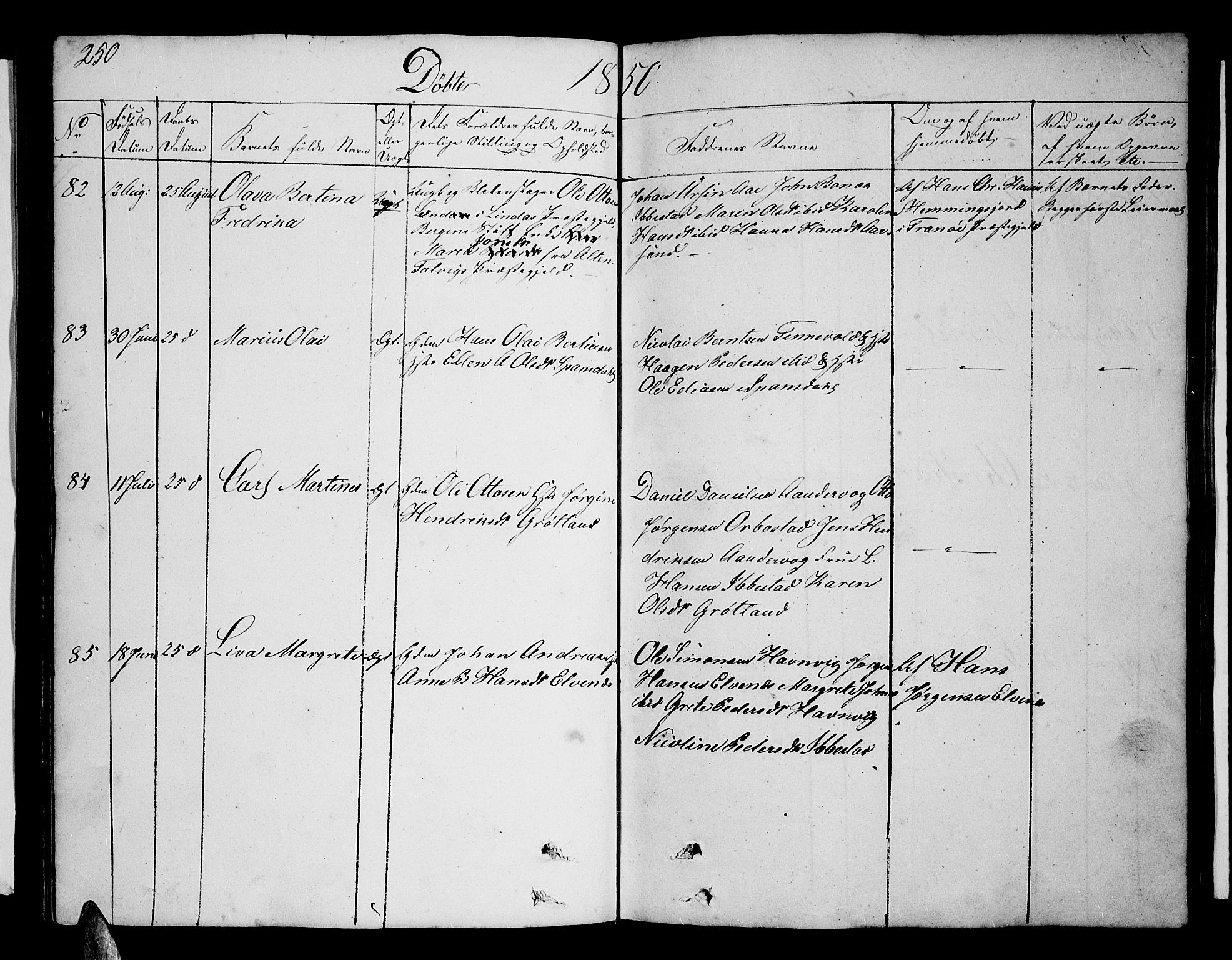 Ibestad sokneprestembete, SATØ/S-0077/H/Ha/Hab/L0003klokker: Parish register (copy) no. 3, 1833-1852, p. 250