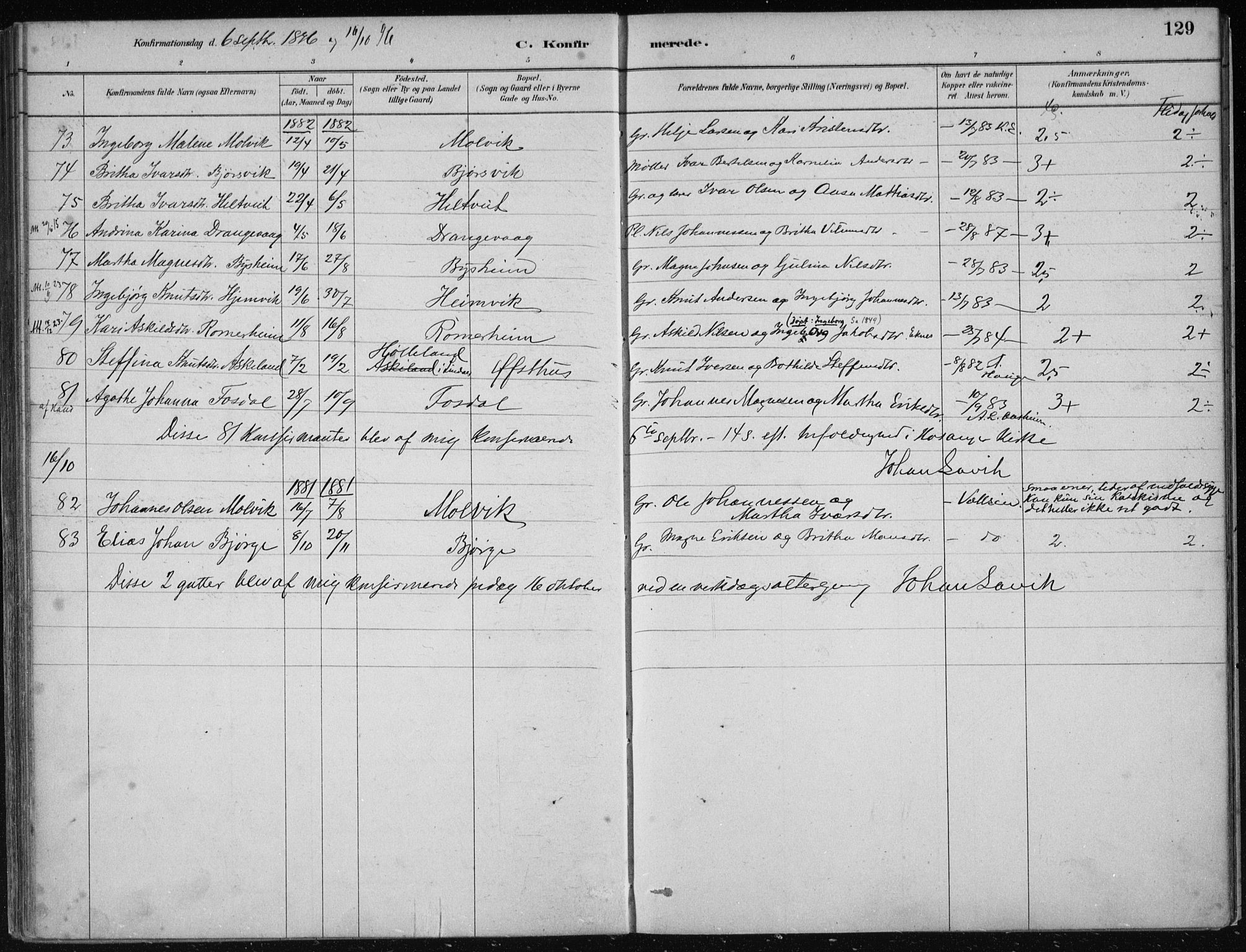 Hosanger sokneprestembete, AV/SAB-A-75801/H/Haa: Parish register (official) no. B  1, 1880-1896, p. 129