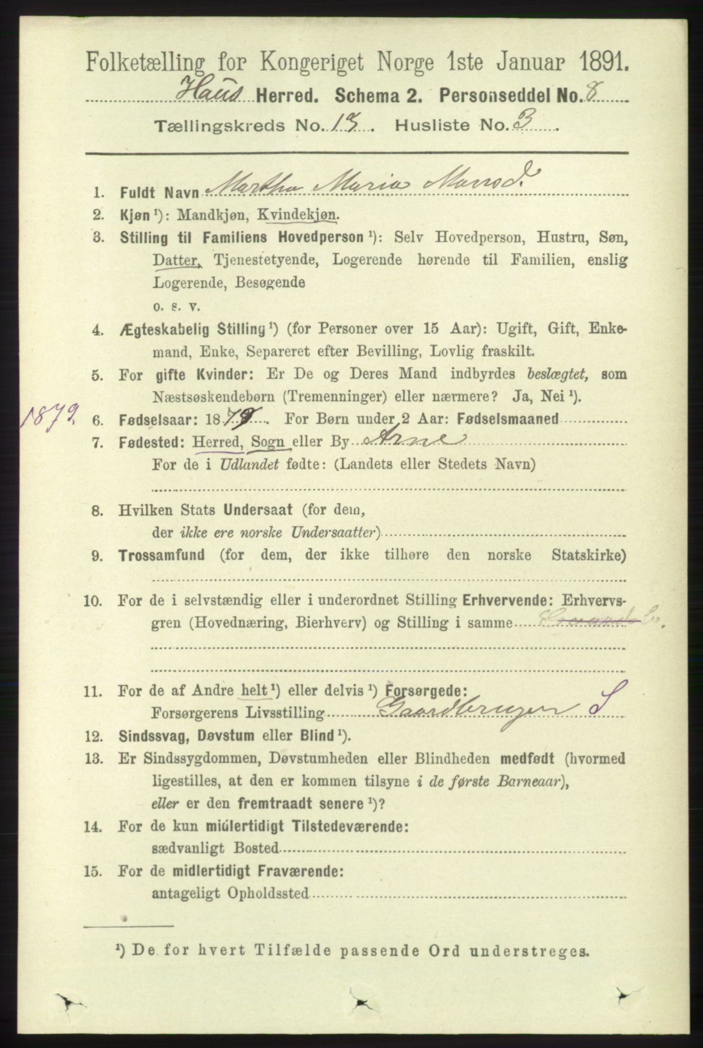 RA, 1891 census for 1250 Haus, 1891, p. 5580