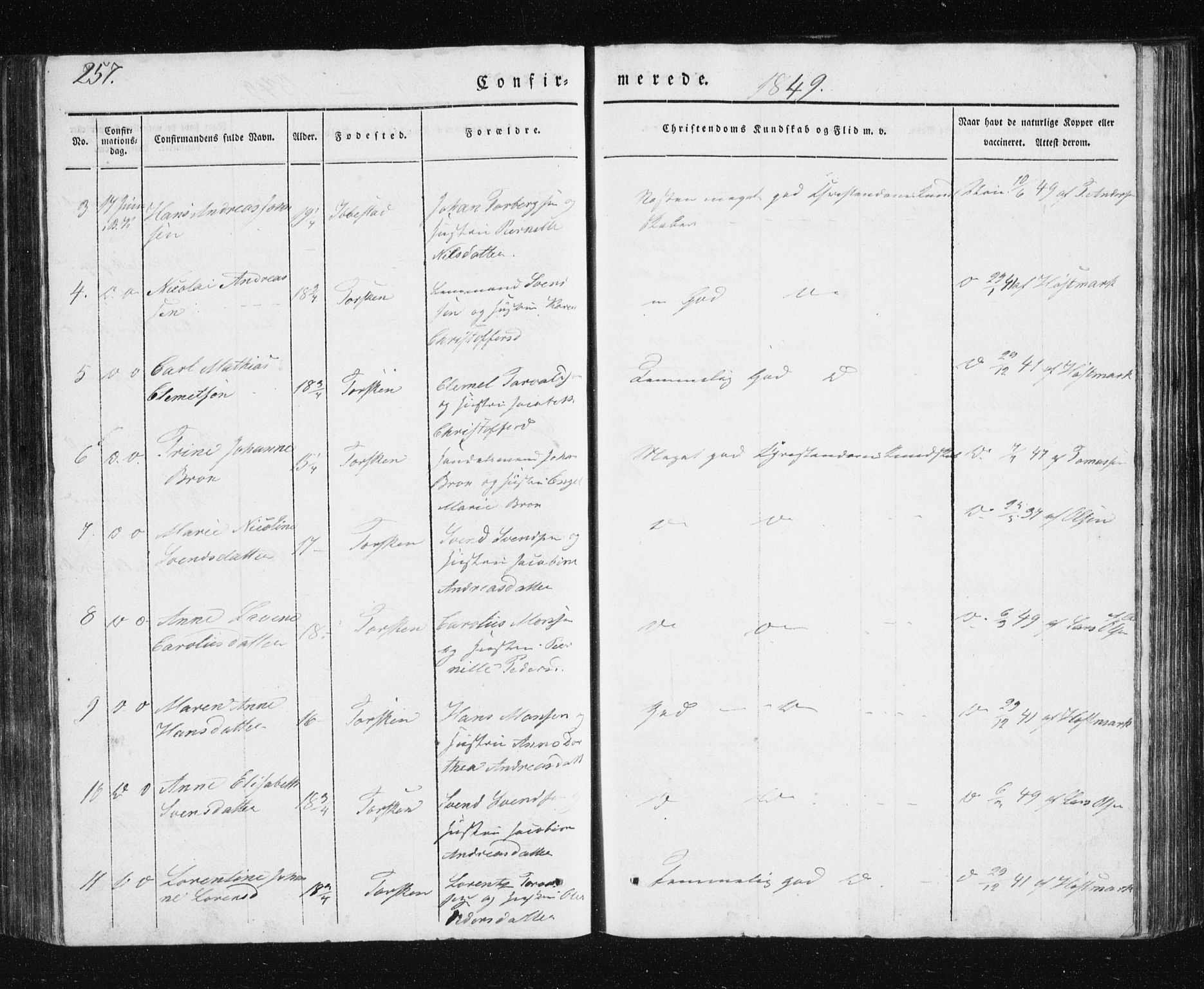 Berg sokneprestkontor, SATØ/S-1318/G/Ga/Gab/L0011klokker: Parish register (copy) no. 11, 1833-1878, p. 257