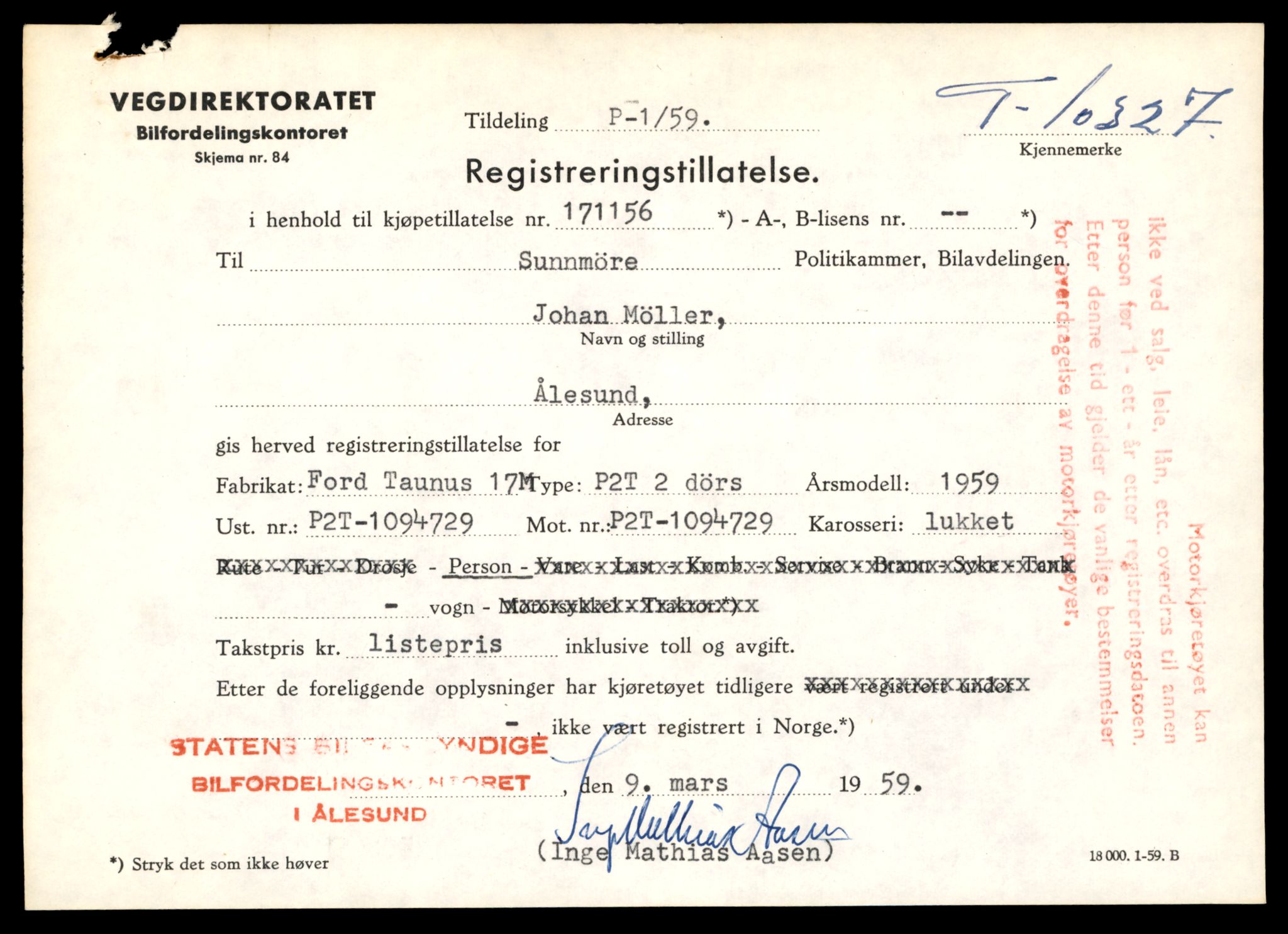 Møre og Romsdal vegkontor - Ålesund trafikkstasjon, SAT/A-4099/F/Fe/L0019: Registreringskort for kjøretøy T 10228 - T 10350, 1927-1998, p. 2451