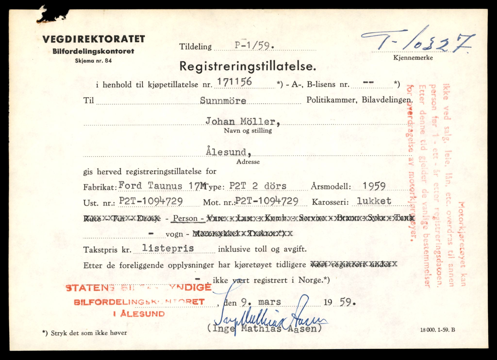 Møre og Romsdal vegkontor - Ålesund trafikkstasjon, AV/SAT-A-4099/F/Fe/L0019: Registreringskort for kjøretøy T 10228 - T 10350, 1927-1998, p. 2451