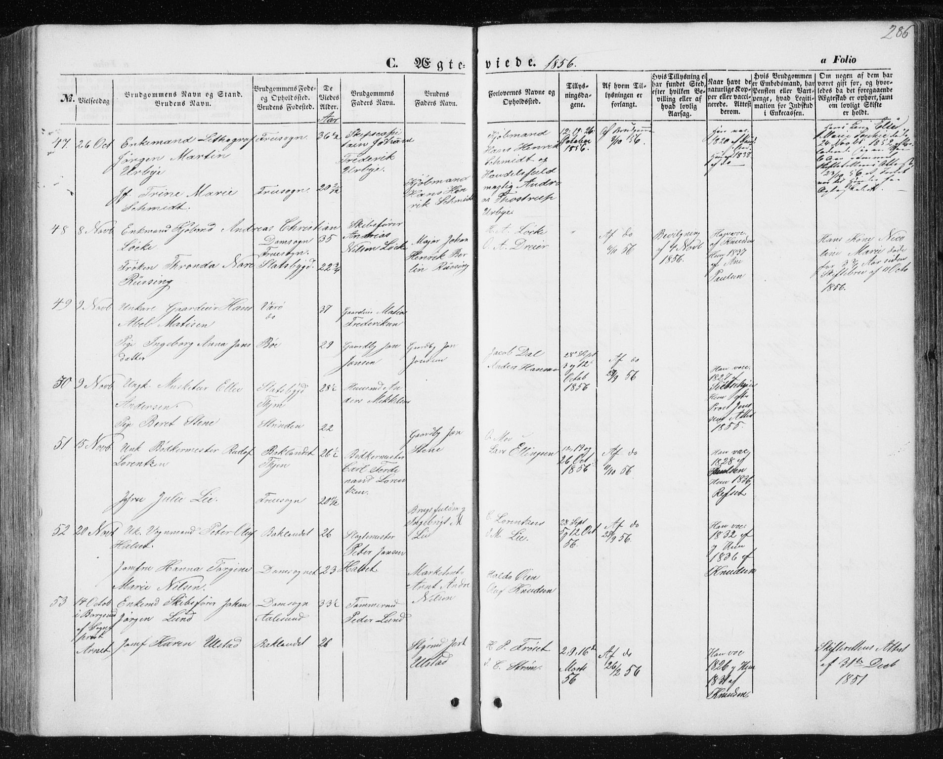 Ministerialprotokoller, klokkerbøker og fødselsregistre - Sør-Trøndelag, SAT/A-1456/602/L0112: Parish register (official) no. 602A10, 1848-1859, p. 286