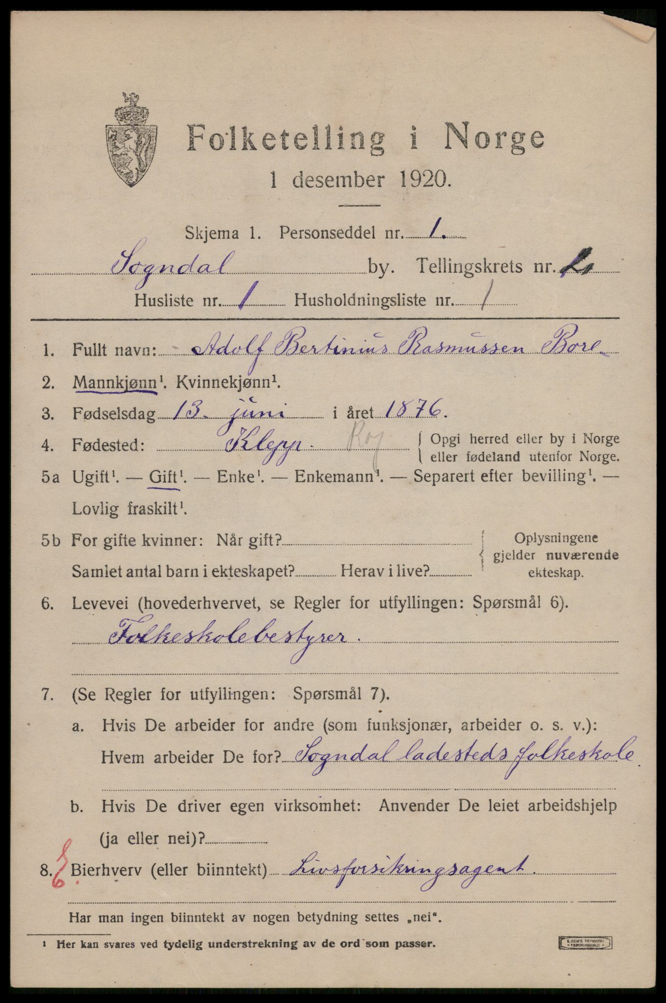 SAST, 1920 census for Sokndal town, 1920, p. 635