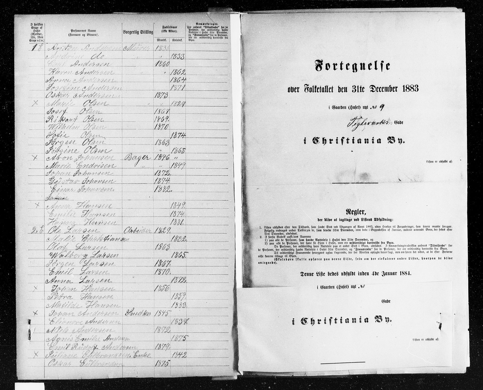 OBA, Municipal Census 1883 for Kristiania, 1883, p. 4605